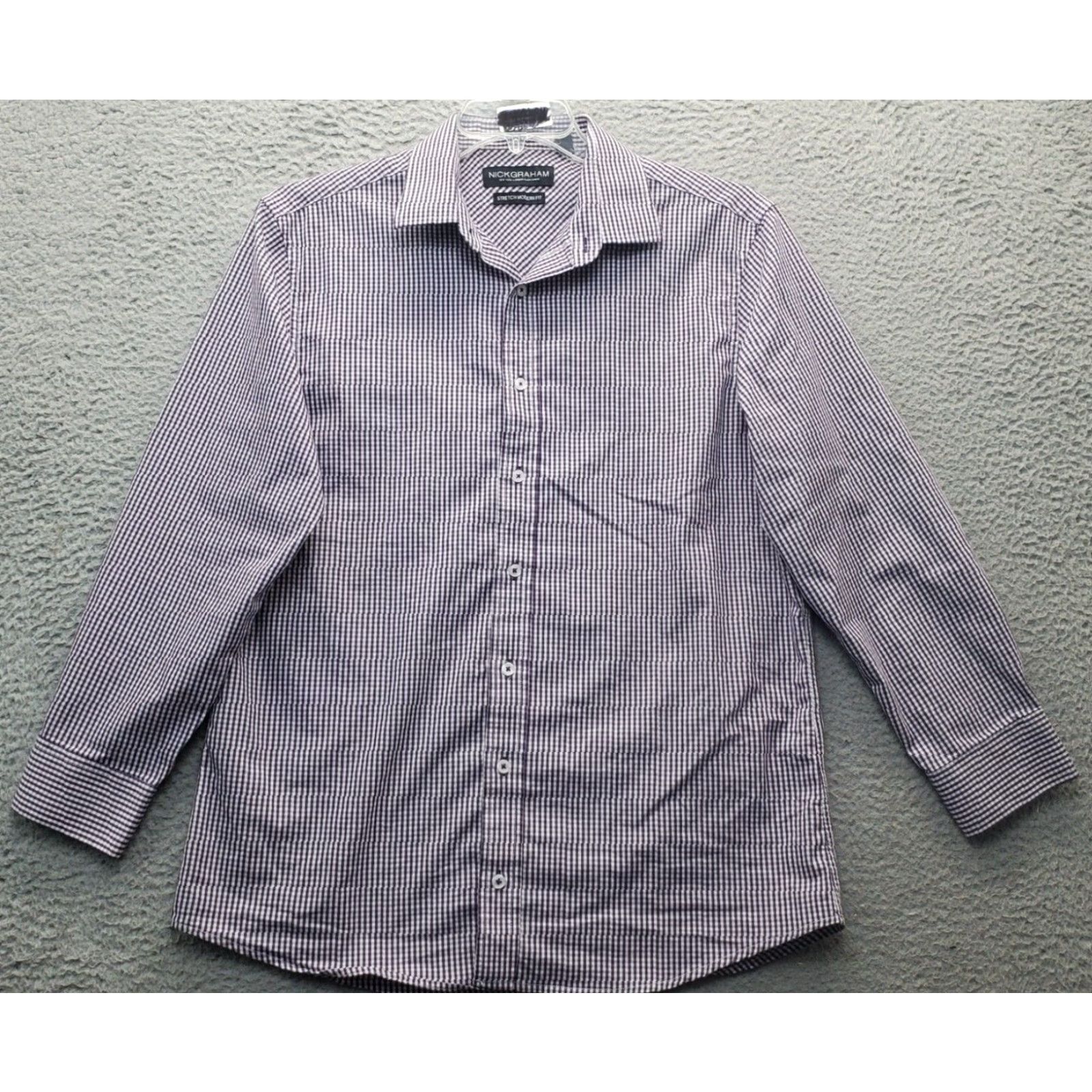 Vintage Nick Graham Dress Shirt Mens L Multi Gingham Stretch Modern Fit Button Down Size 42R - 2 Thumbnail