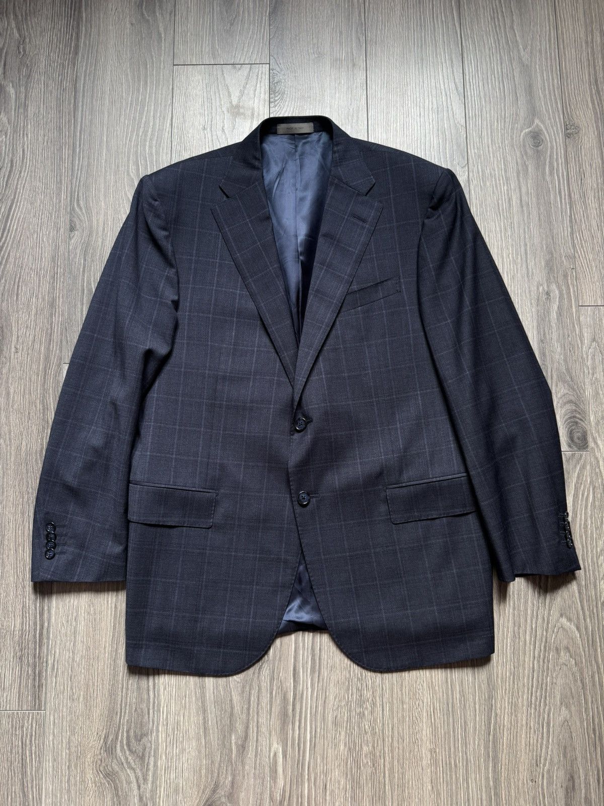 Corneliani Corneliani Dark Blue Wool Windowpane Two-Piece Suit 54R Size 54R - 2 Thumbnail