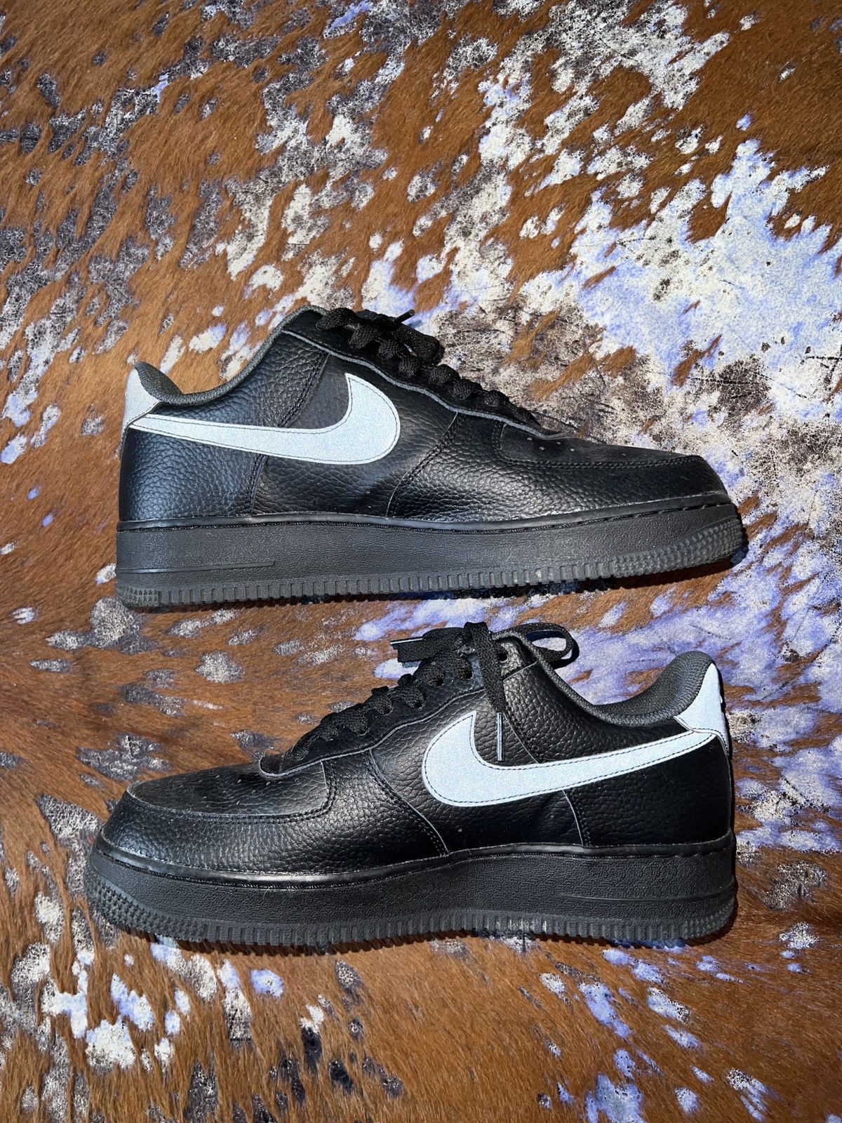 Nike Black Air Force 1’s With Reflective Swoosh Size US 10 / EU 43 - 1 Thumbnail