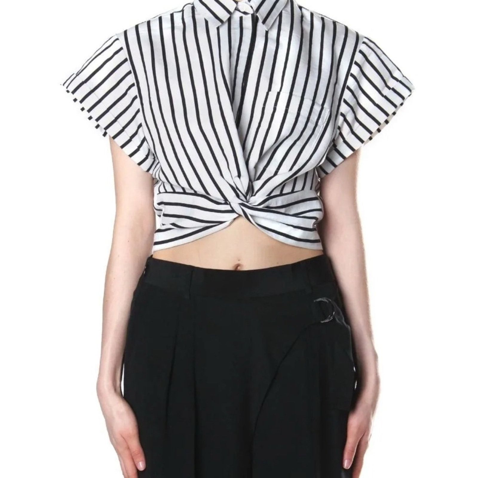 Alexander Wang Alexander Wang Striped Twist Front Button Down Shirt Size XS / US 0-2 / IT 36-38 - 1 Thumbnail