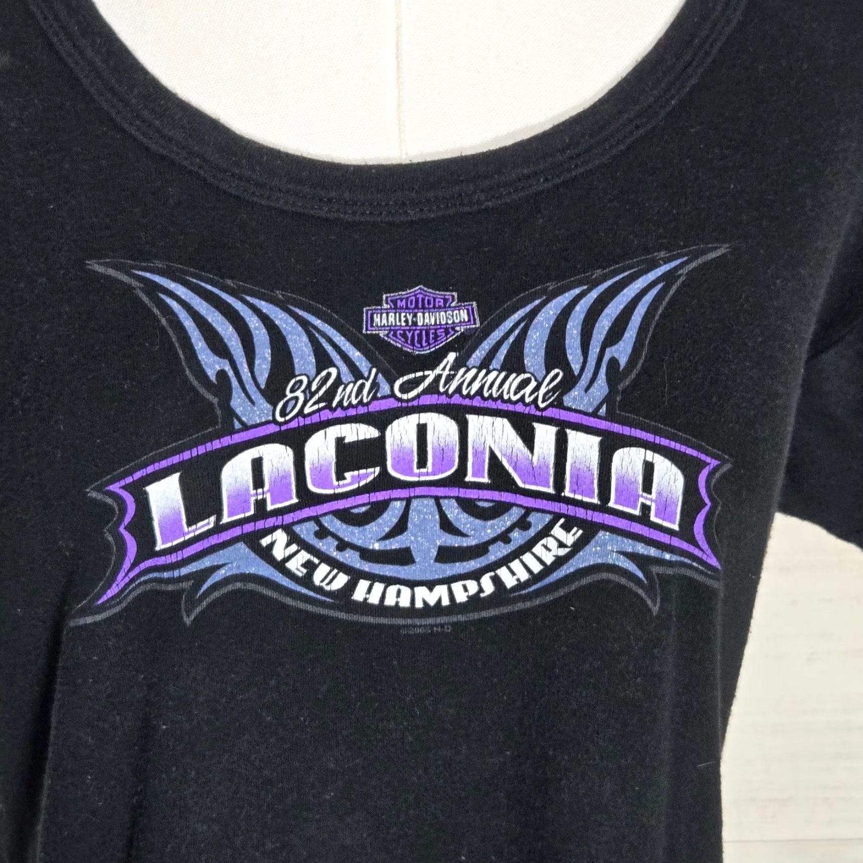Harley Davidson Harley-Davidson Womens T-Shirt Graphic Print Casual Short Sleeve Round Neck XL Black Laconia New Hampshire Motorcycle Shirt WomensXS? Size XL / US 12-14 / IT 48-50 - 3 Thumbnail