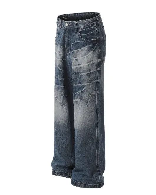 Japanese Brand Ryou Fashion washed distressed lightning pattern loose jeans Size US 32 / EU 48 - 8 Thumbnail