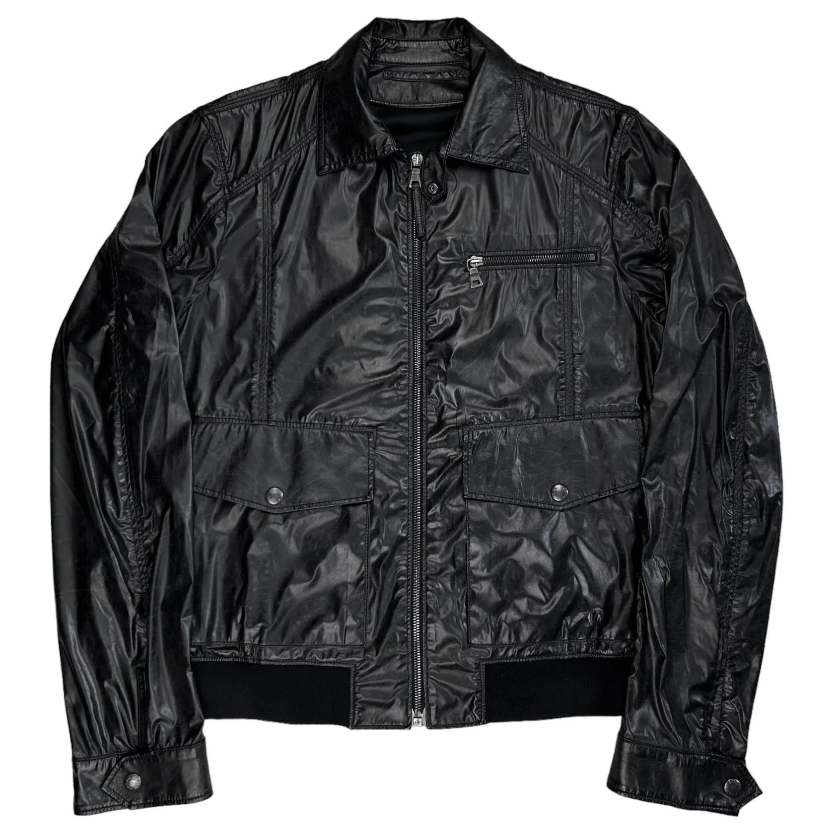 Image of Prada Glossy Moto Work Jacket in Black, Men's (Size Small)