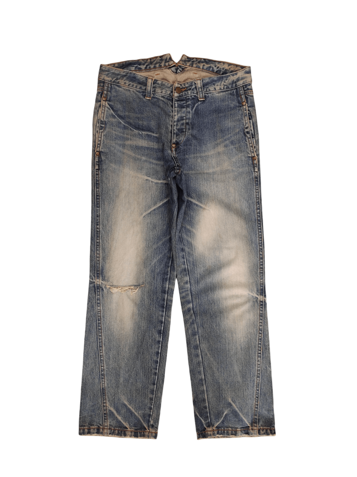 Kapital Japan Buckle Back Distress Faded Denim Undercover Style Y2k Size US 31 - 9 Thumbnail