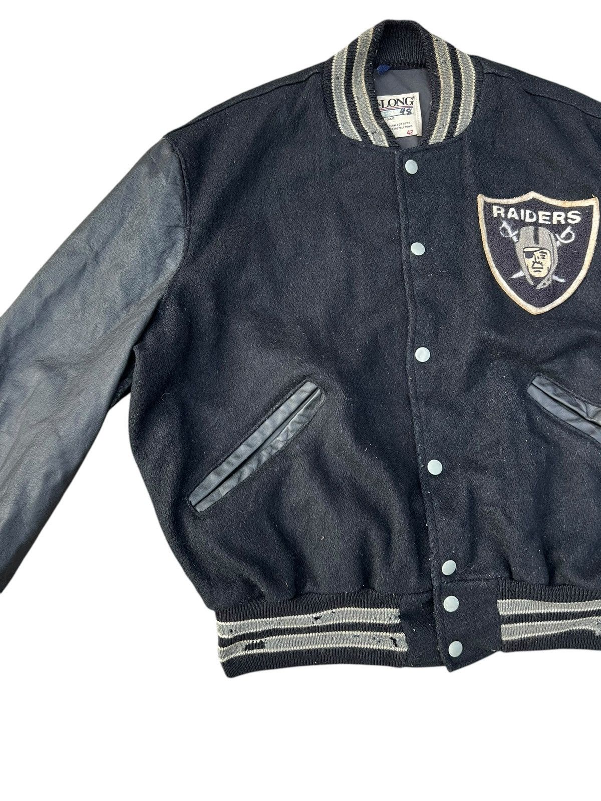 NBA 80s 90s DeLONG Raiders Football Distressed Varsity Jacket Size US L / EU 52-54 / 3 - 7 Thumbnail
