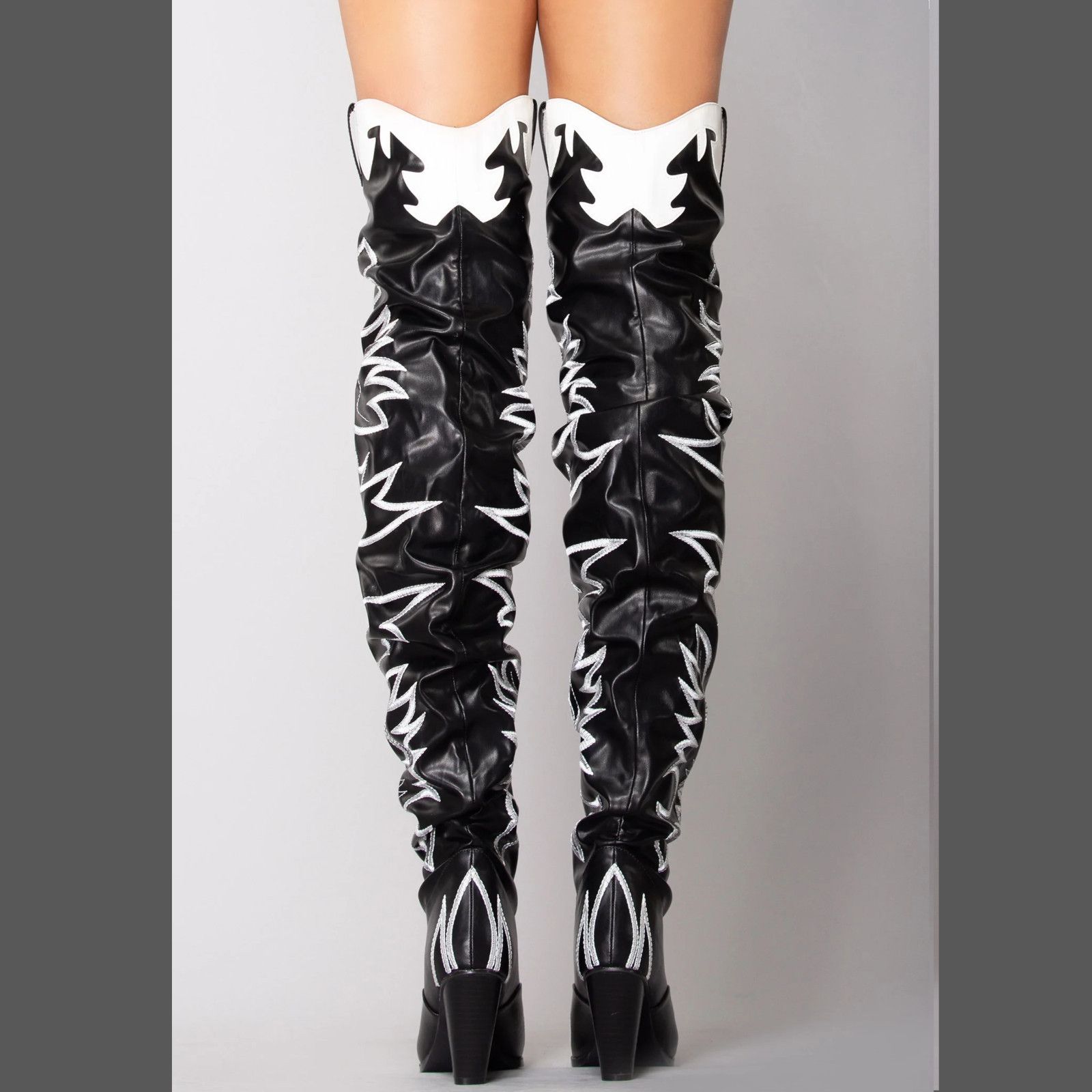 Other Kelsey 21 Rock Star Black & White Western Slouch OTK Thigh H Size US 9 / IT 39 - 2 Thumbnail