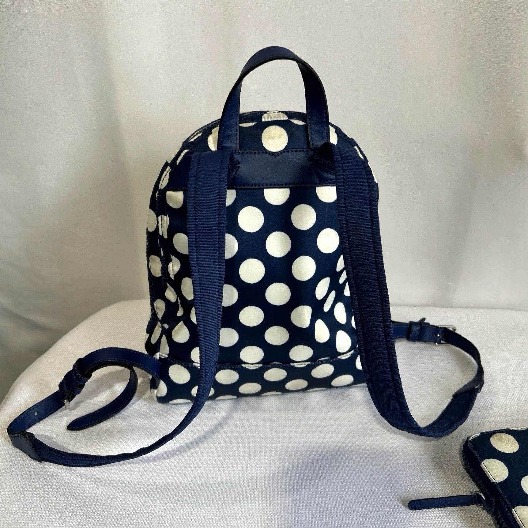 Vintage Kate Spade Karissa Nylon Seaside Small Backpack Blue With Wallet Polka Dot Backpack Women Small Blue Wallet Included Size ONE SIZE - 5 Thumbnail