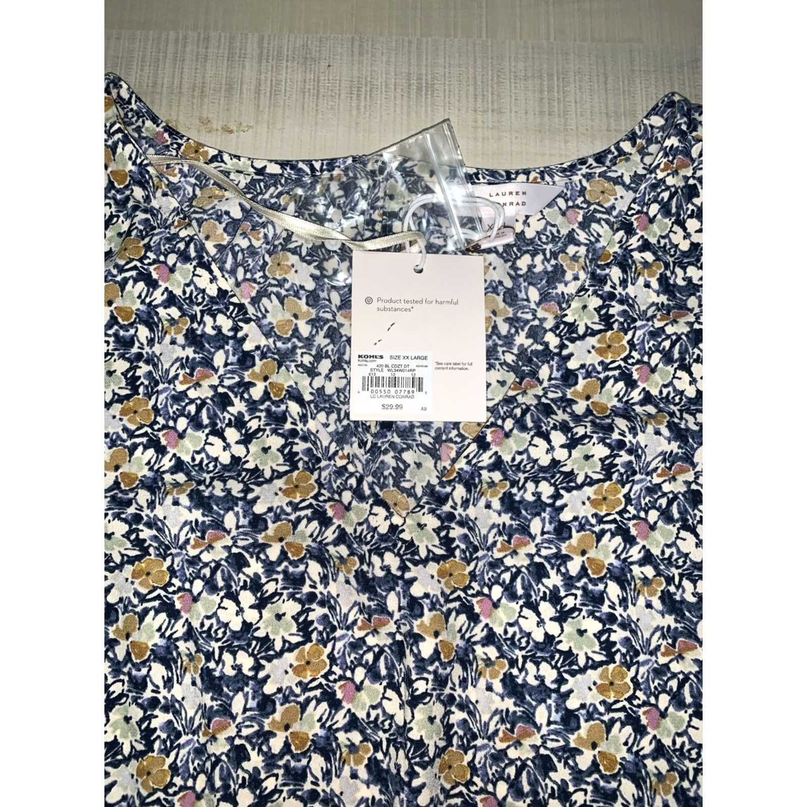 Vintage Lauren Conrad Blue Floral Elastic Short Sleeve Blouse Womens XXL NWT-13000 Size XXL / US 16-18 / IT 52-54 - 2 Thumbnail
