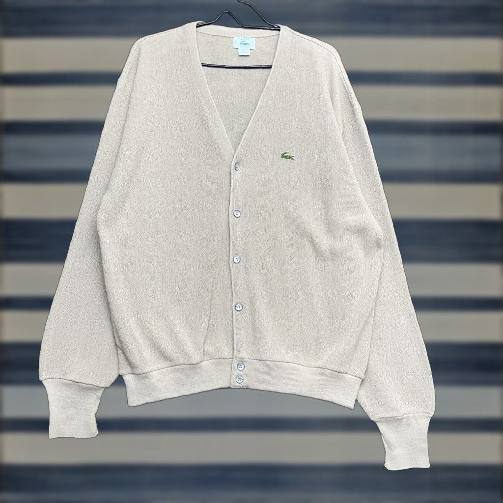 Vintage Lacoste Izod Mens XL Cardigan Sweater 80s Beige Knit
