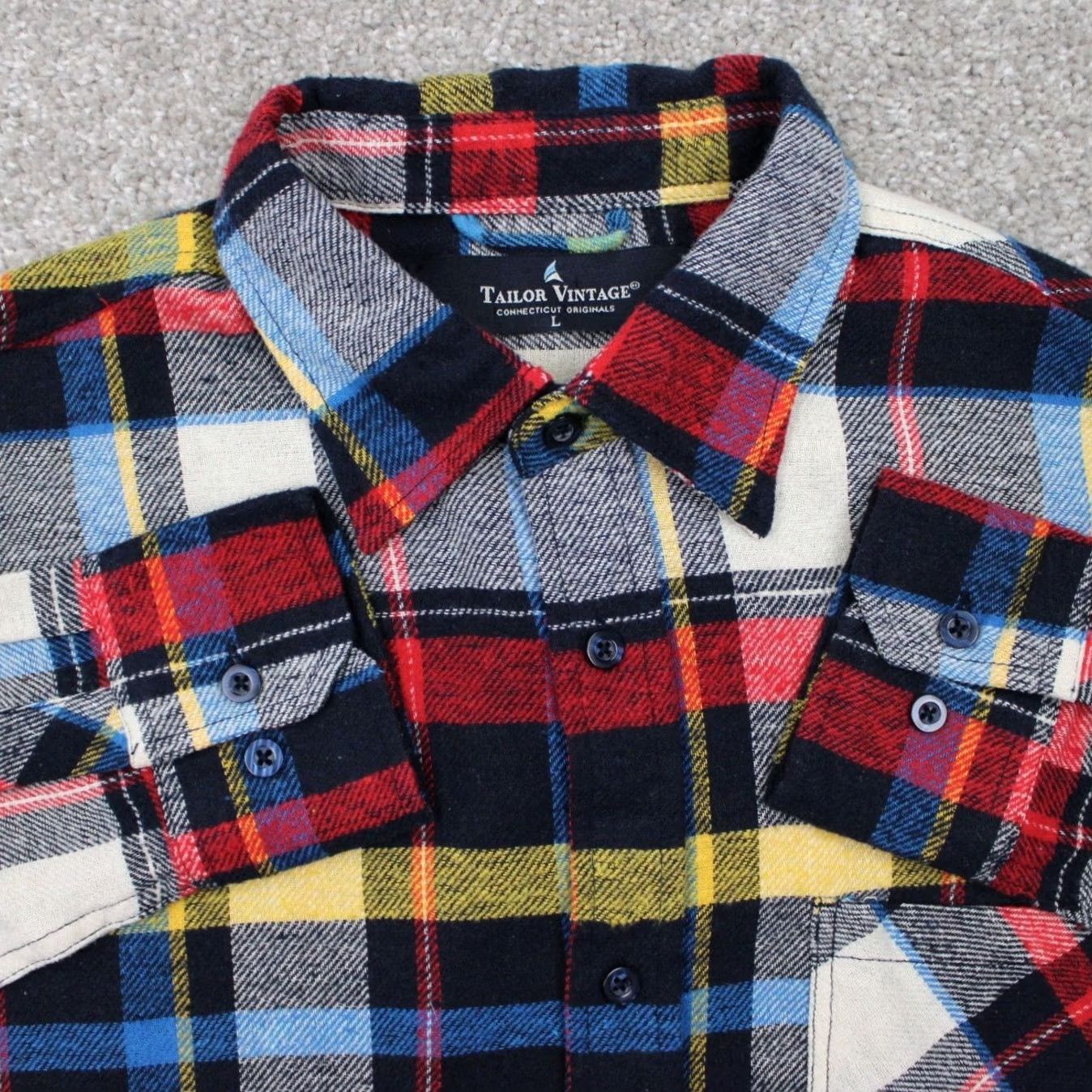 Vintage TAILOR VINTAGE Button-Up Shirt Mens XL Red Plaid Cotton Long Sleeve Button-Front Size US XL / EU 56 / 4 - 2 Thumbnail