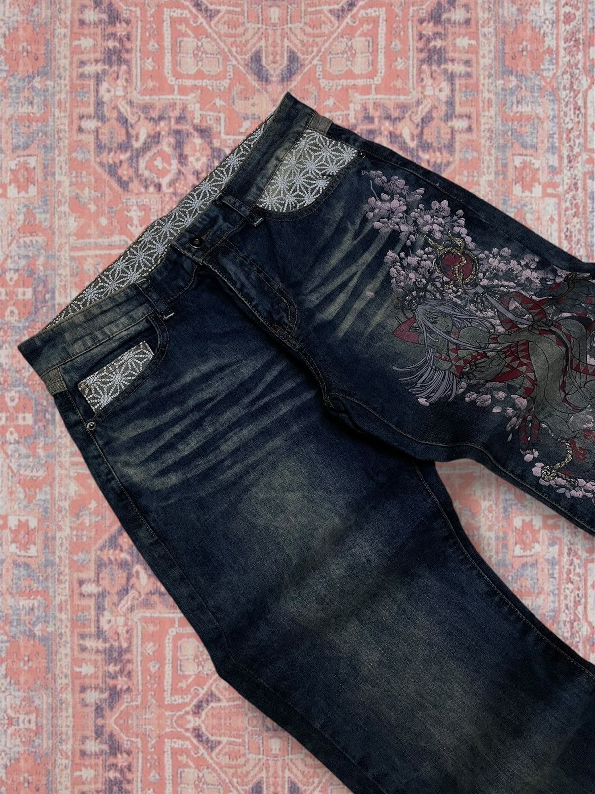 Beauty Beast Vintage 1990s Designer Japan Tradition Queen Of Storm Denim Size US 32 / EU 48 - 7 Thumbnail