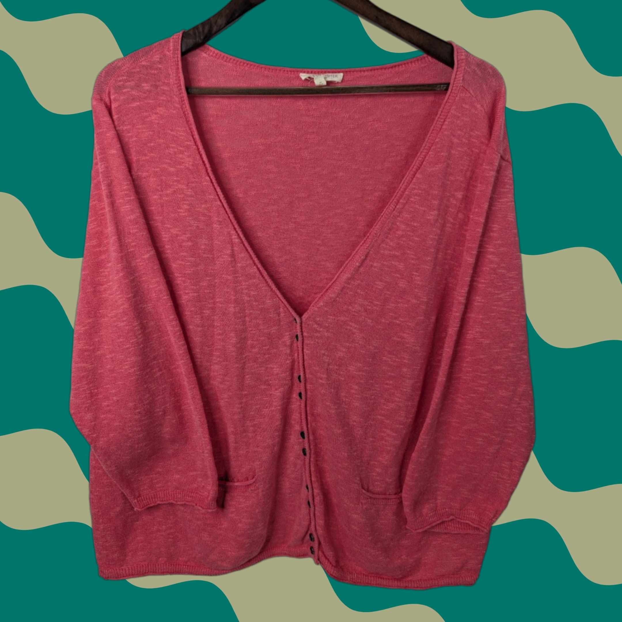 Eileen Fisher Eileen Fisher Cardigan V-Neck Jacket Womens 1X Pink Linen Cotton Cozy Classic Knit Pockets Dolman Sleeve Button Contemporary Casual Size XL / US 12-14 / IT 48-50 - 1 Thumbnail