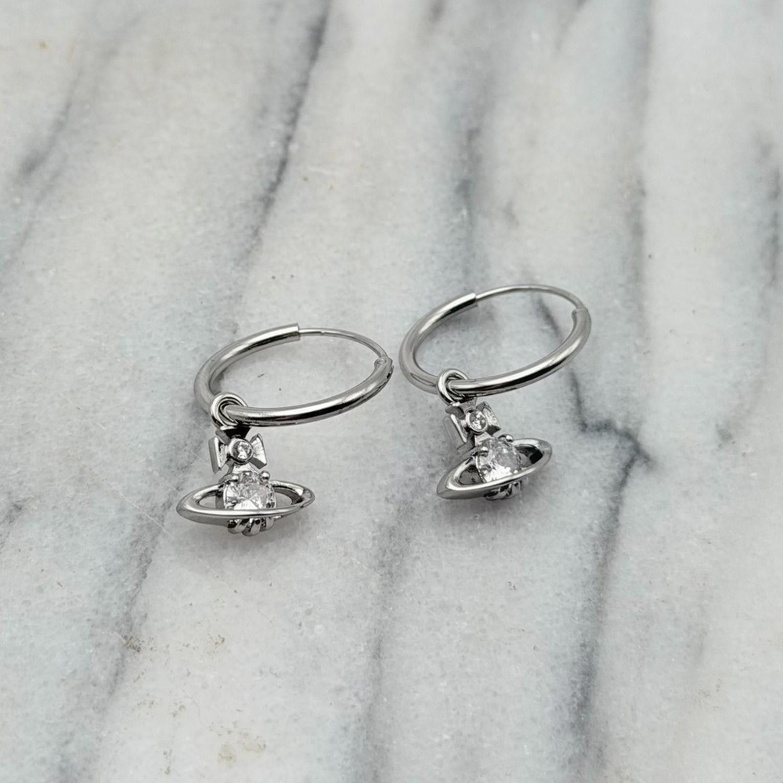 Vivienne Westwood Vivienne Westwood Nina Spark Crystal Saturn Hoop Earring Slr Size ONE SIZE - 5 Thumbnail