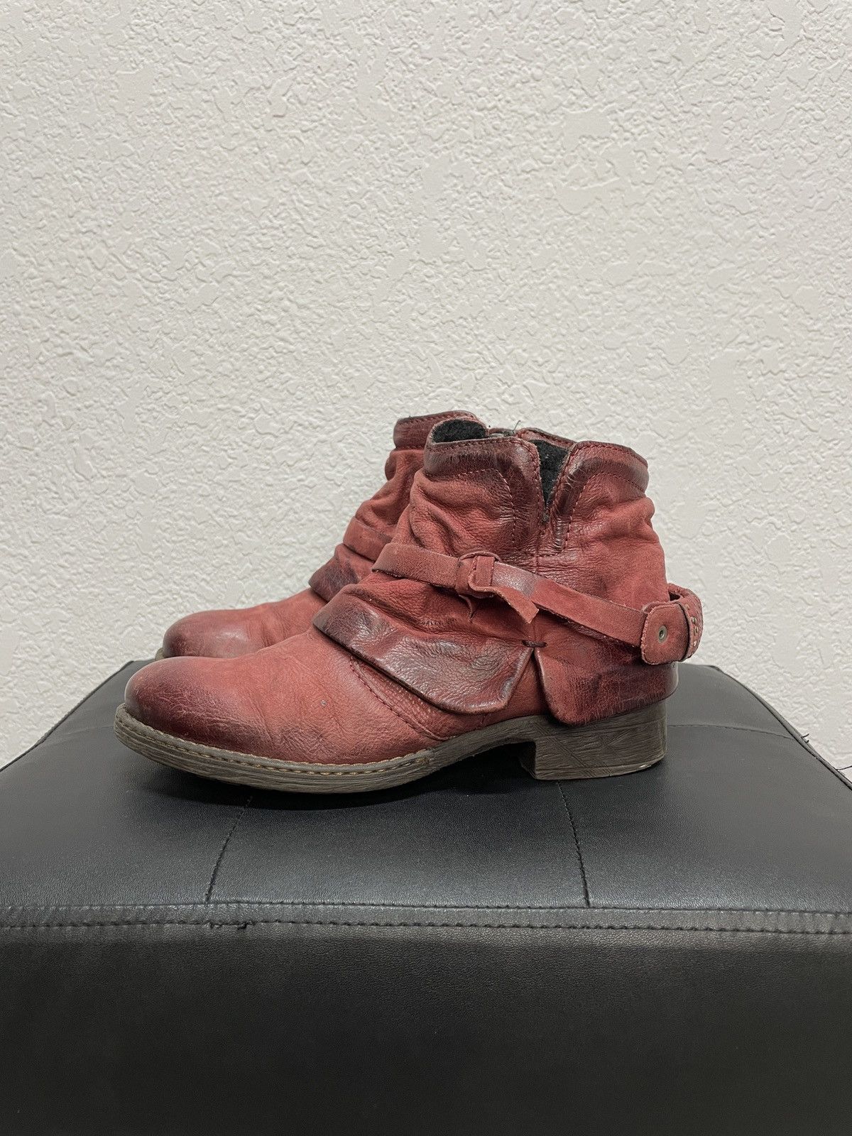 Vintage Italian AS98 Heel Leather Biker Boots In Dark Red