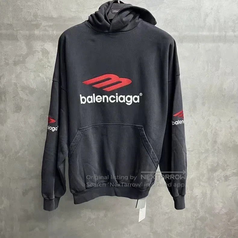Balenciaga Black Logo Print Hoodie.