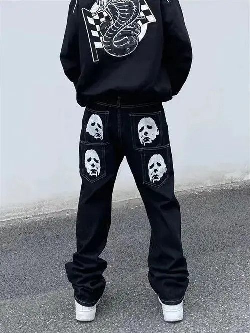 Japanese Brand × Jean Black high street vibe style skull straight jeans Size US 32 / EU 48 - 1 Thumbnail