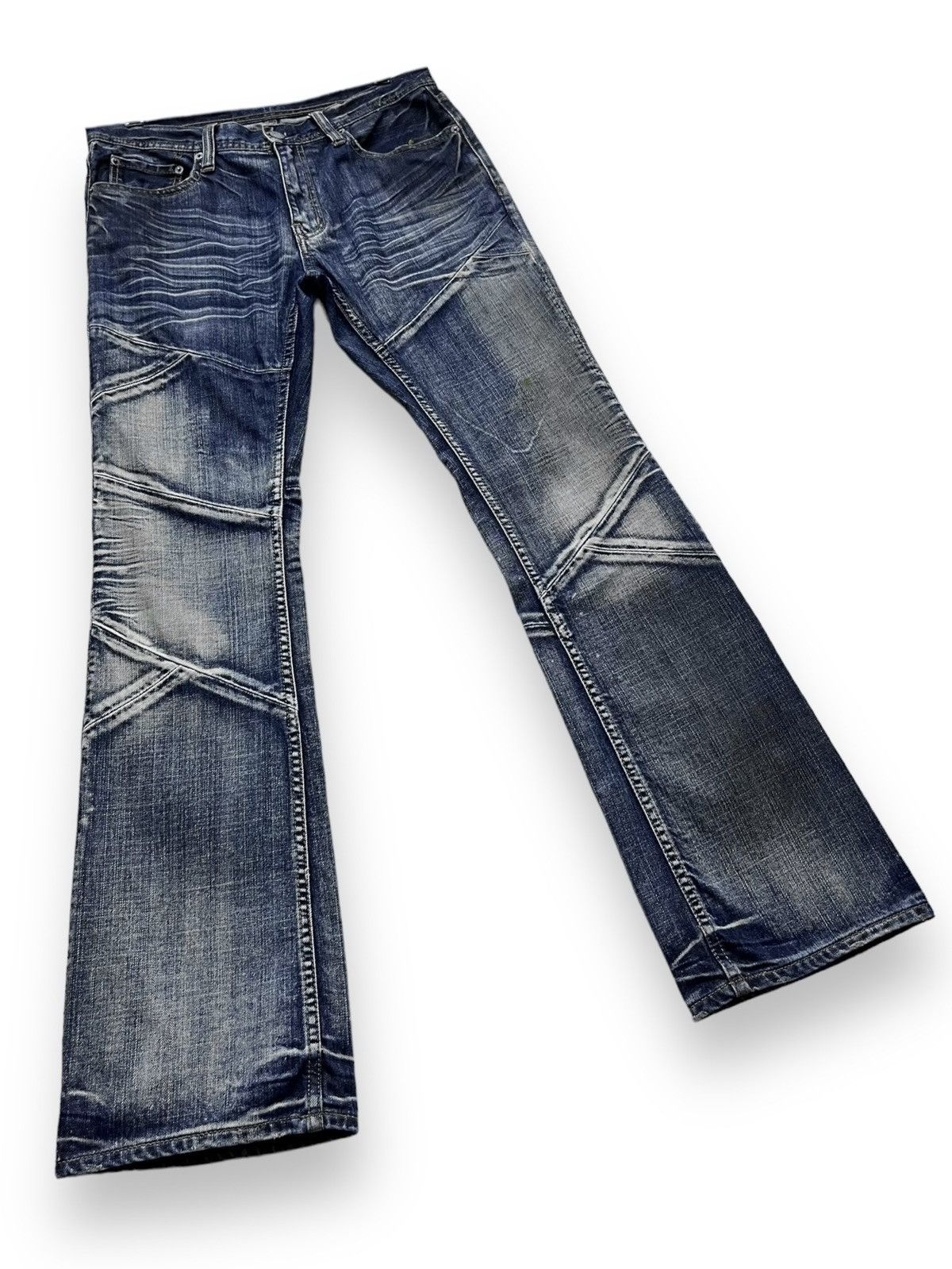 Japanese Brand PUNK FLARE🔥Vtg EDGE X RUPERT Distressed Blue Spliced Denim Size US 32 / EU 48 - 6 Thumbnail