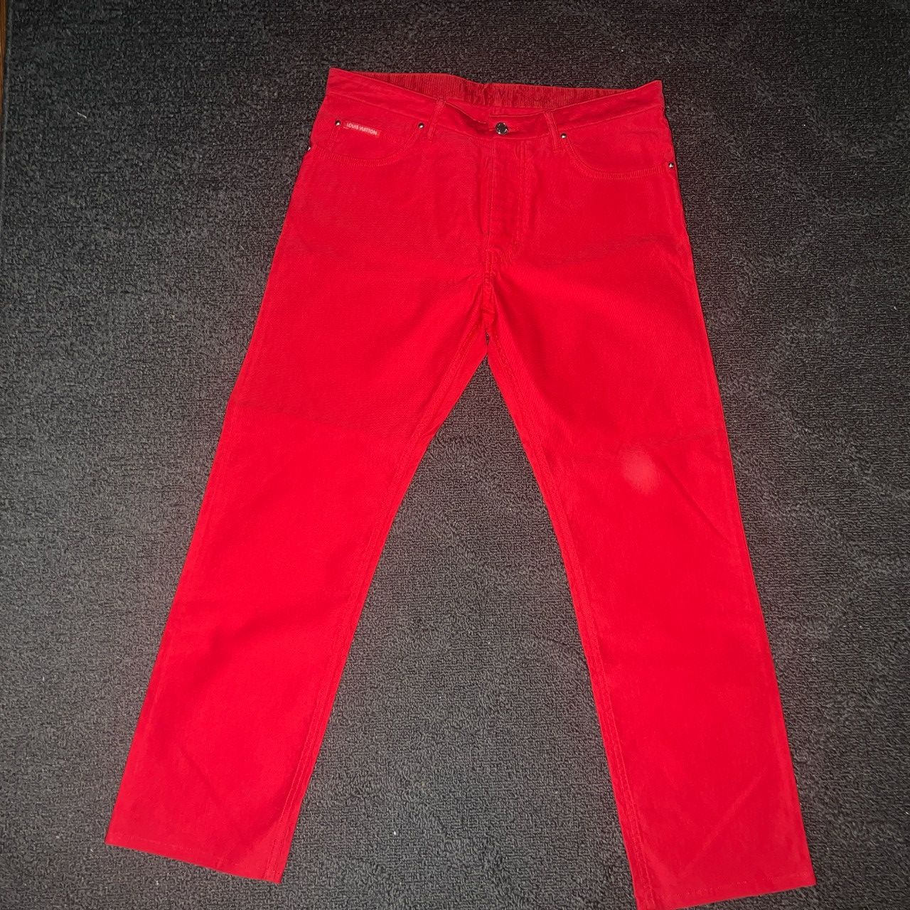 image of Louis Vuitton Cotton Red Solid Straight Pants, Men's (Size 34)