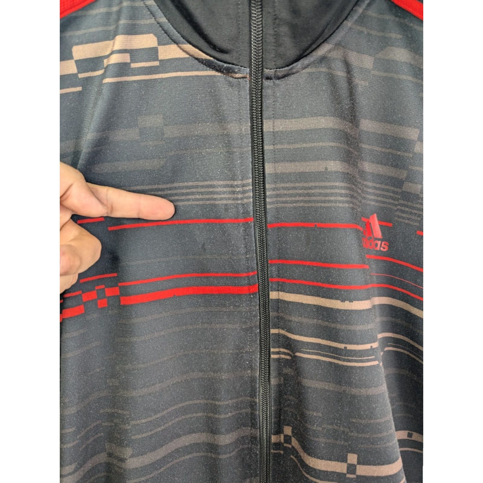 Adidas Adidas Men's Large Full Zip Athletic Sweatshirt Black Red 3 Stripes Geometric Size US L / EU 52-54 / 3 - 2 Thumbnail