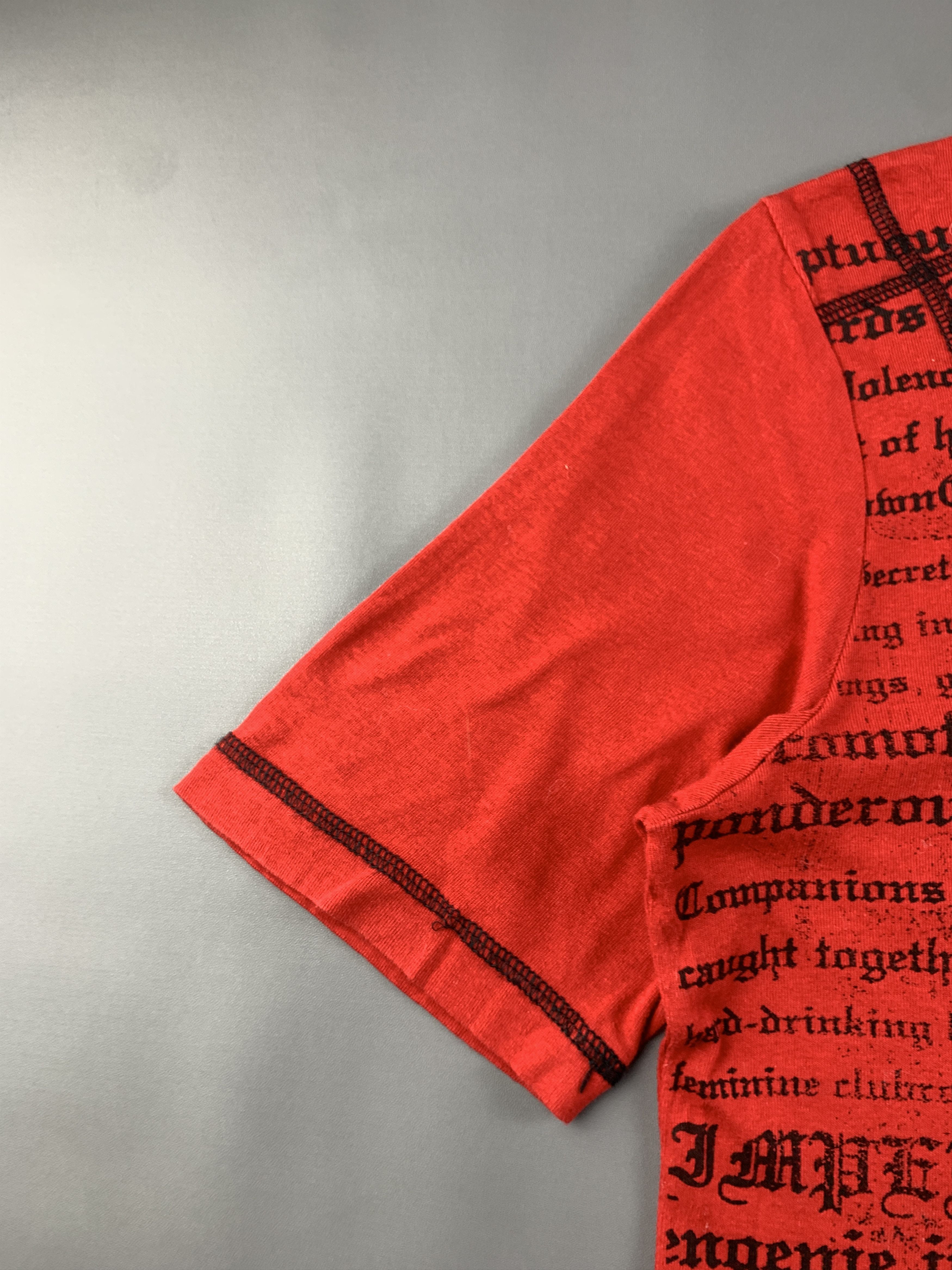 Japanese Brand 2000s Gardenia Red Contrast Sigilism Poem Crop Fit Tee (M) Size M / US 6-8 / IT 42-44 - 6 Thumbnail