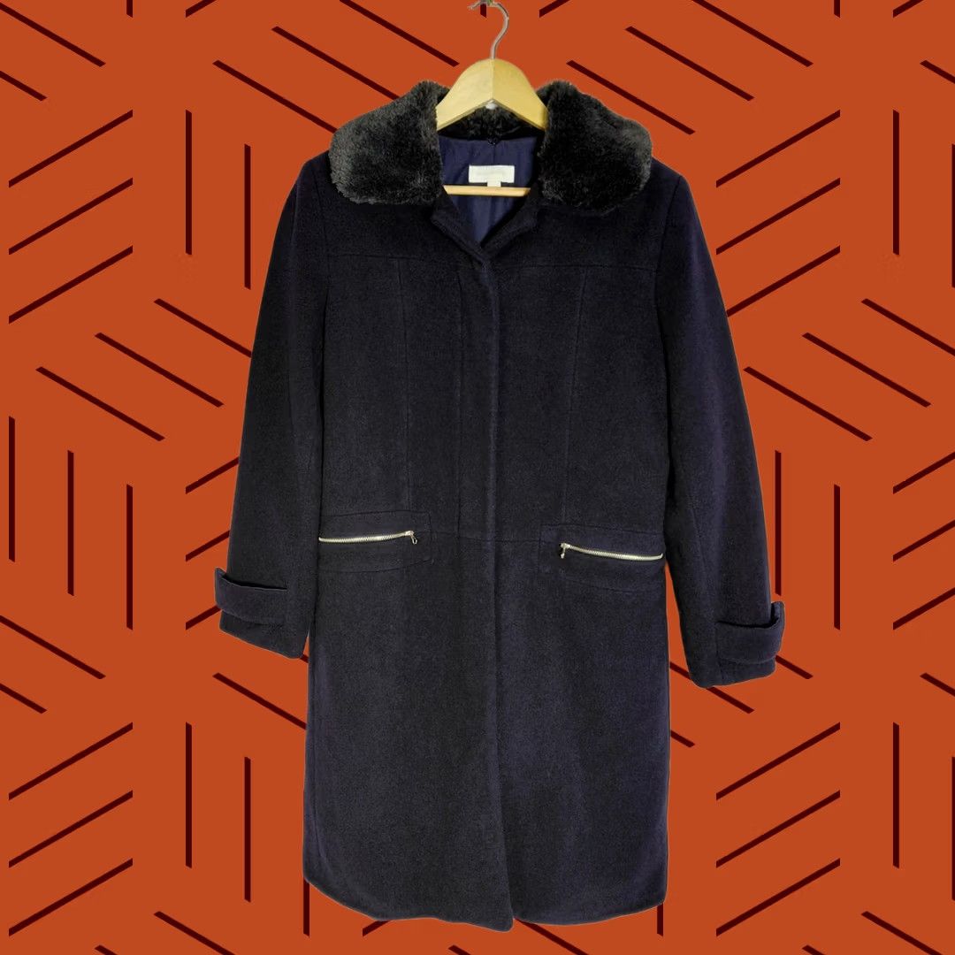 Vintage Mila Schön Navy Knit Women Coat Regular Size 46 Fur Trim Size L / US 10 / IT 46 - 1 Thumbnail