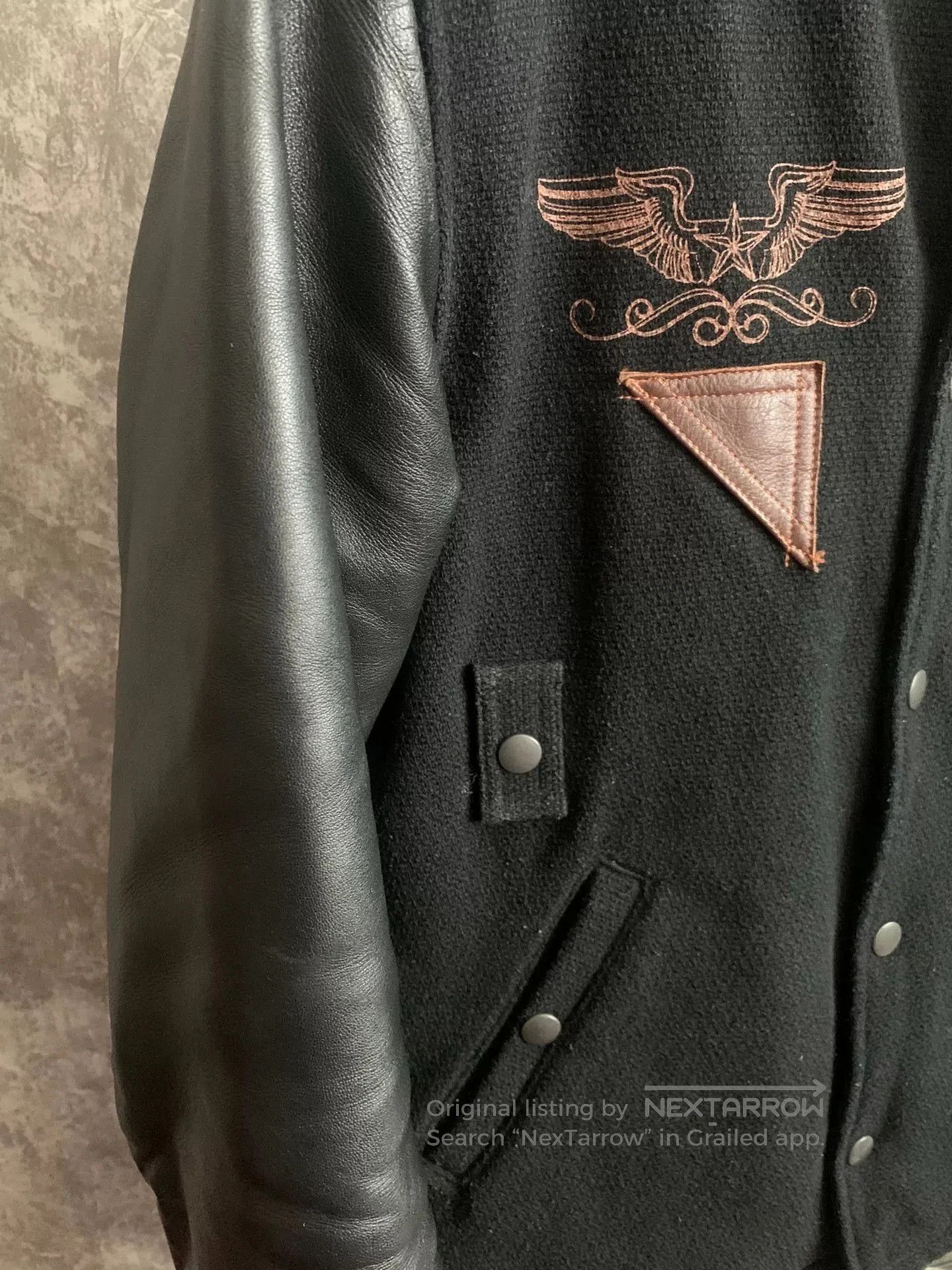 The Flat Head black wool leather baseball jacket. Size US M / EU 48-50 / 2 - 3 Thumbnail