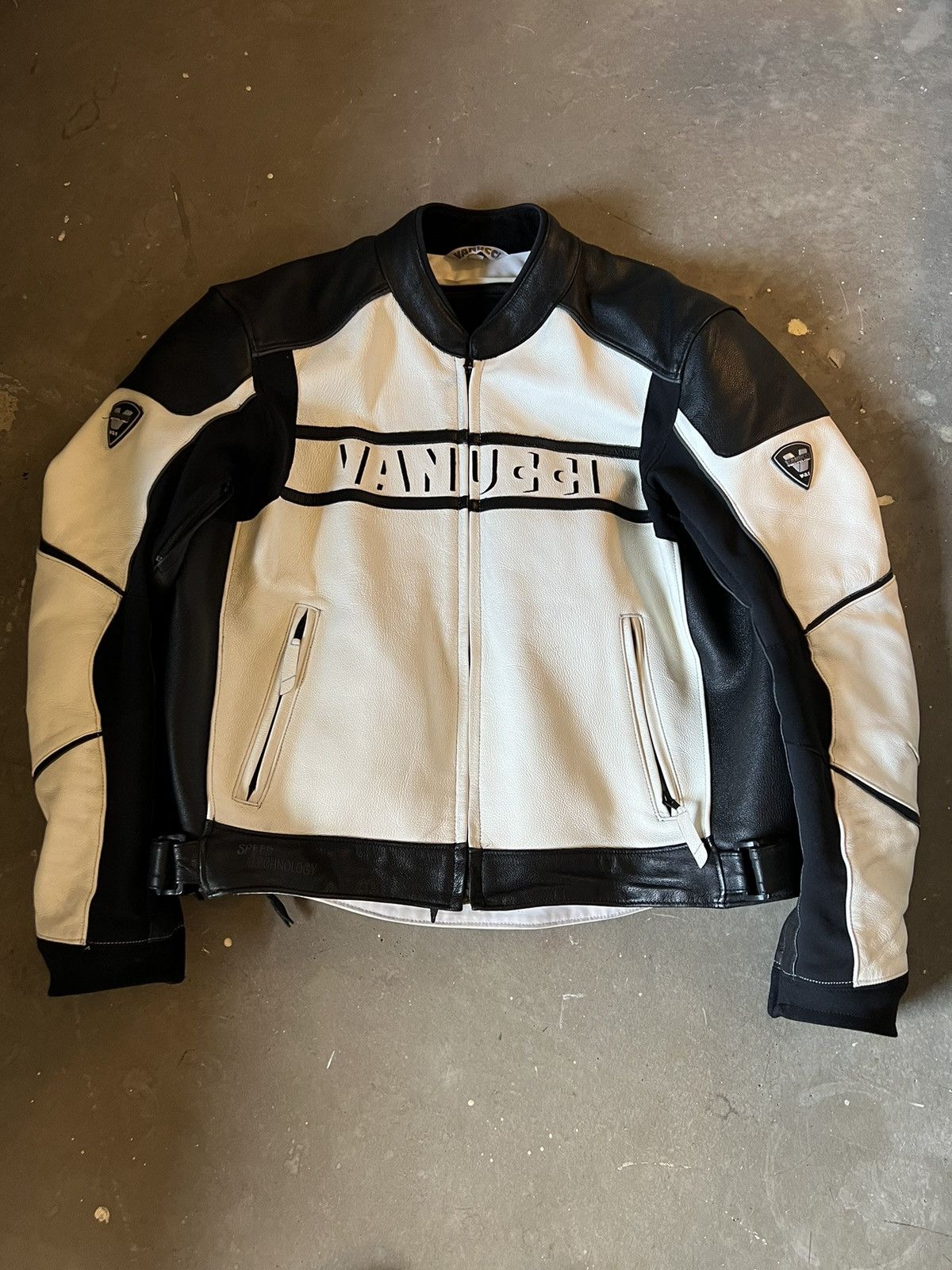 image of Vintage Leather Racing Jacket in White, Men's (Size XL)