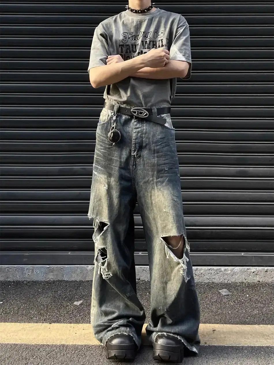 Japanese Brand Hip hop ripped wide leg jeans Size US 30 / EU 46 - 5 Thumbnail