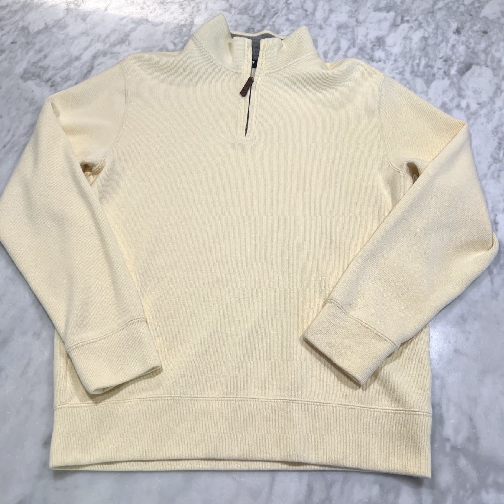 Lands' End Lands' End Quarter Zip Sweater Men’s Medium 38-40 Pale Yellow Preppy Pullover 1/4 Zip | Regular Fit, Cotton Polyester, Fleece Size US M / EU 48-50 / 2 - 2 Thumbnail