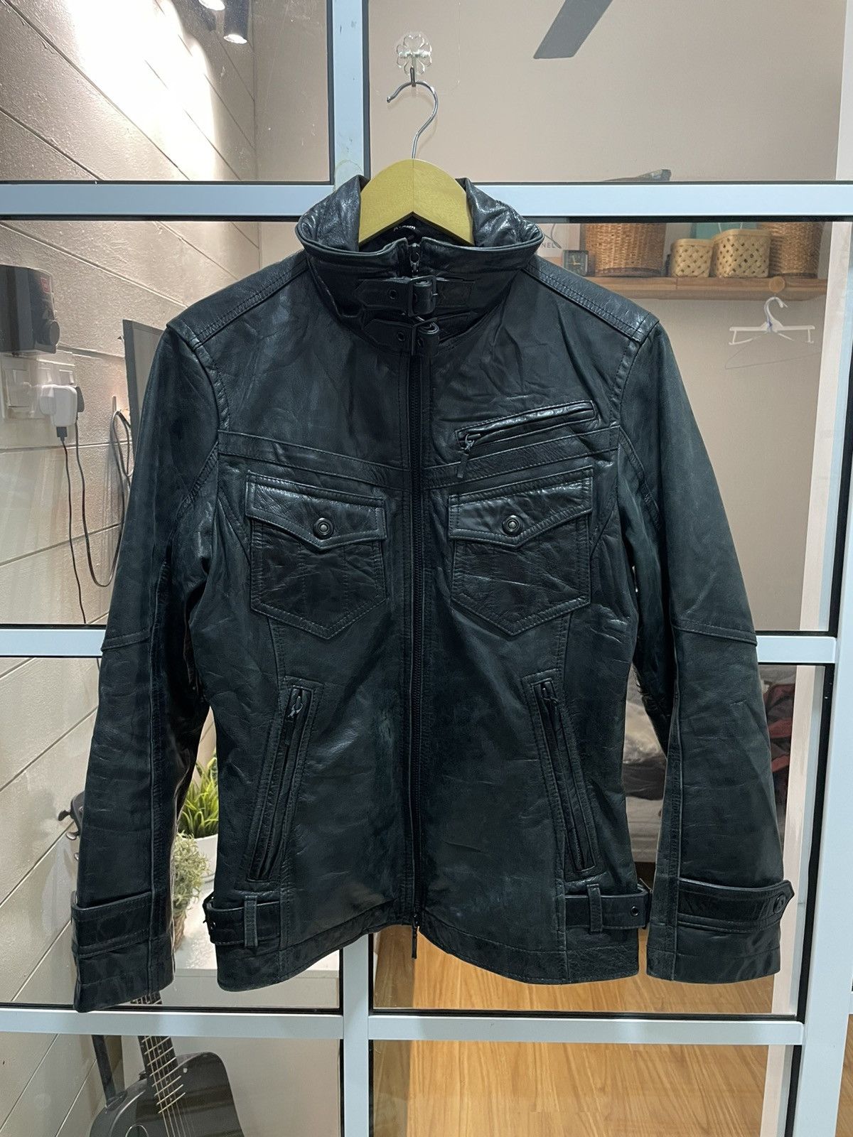 14th Addiction 2000s A.S.M Japanese Brand Gas Mask Leather Jacket (Buffalo) Size US M / EU 48-50 / 2 - 6 Thumbnail