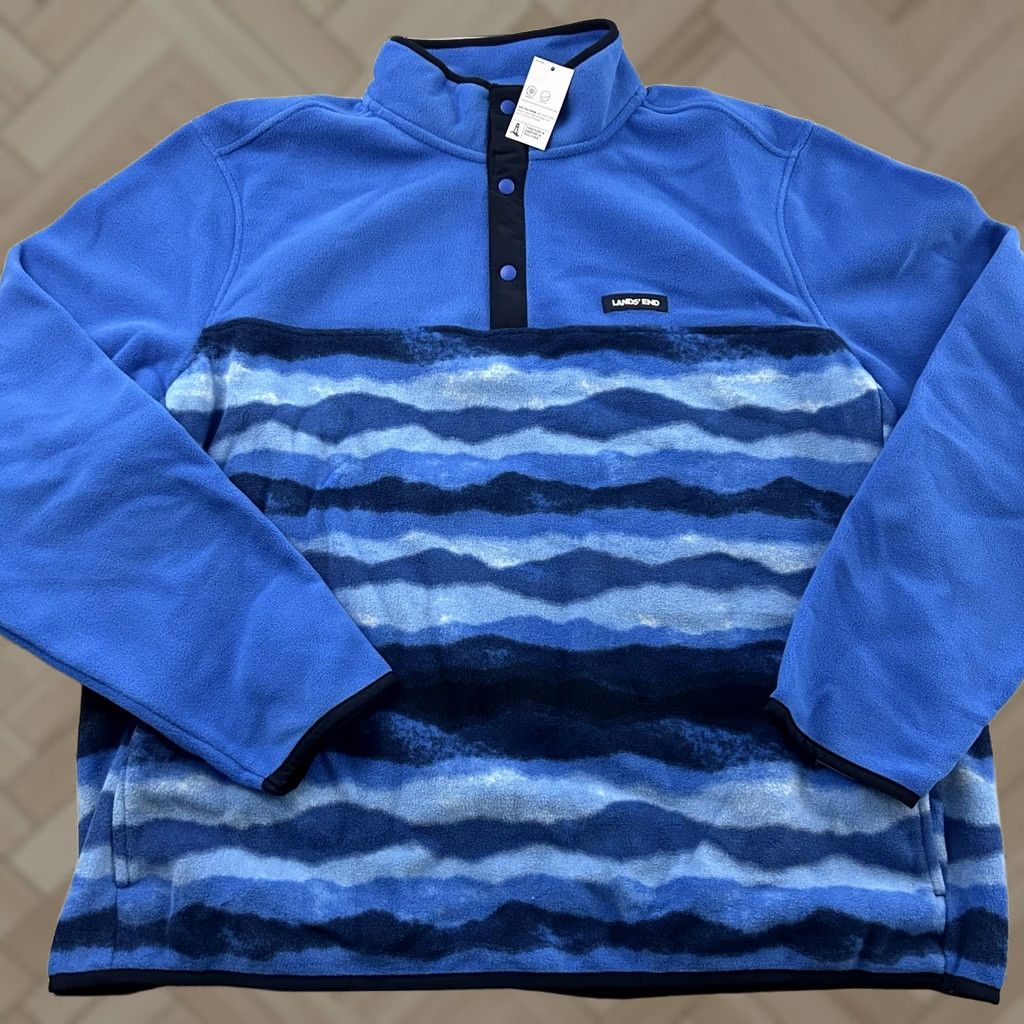 Lands' End Lands' End Pullover Jacket Snap Button Fleece Blue XL Men Size US XL / EU 56 / 4 - 1 Thumbnail