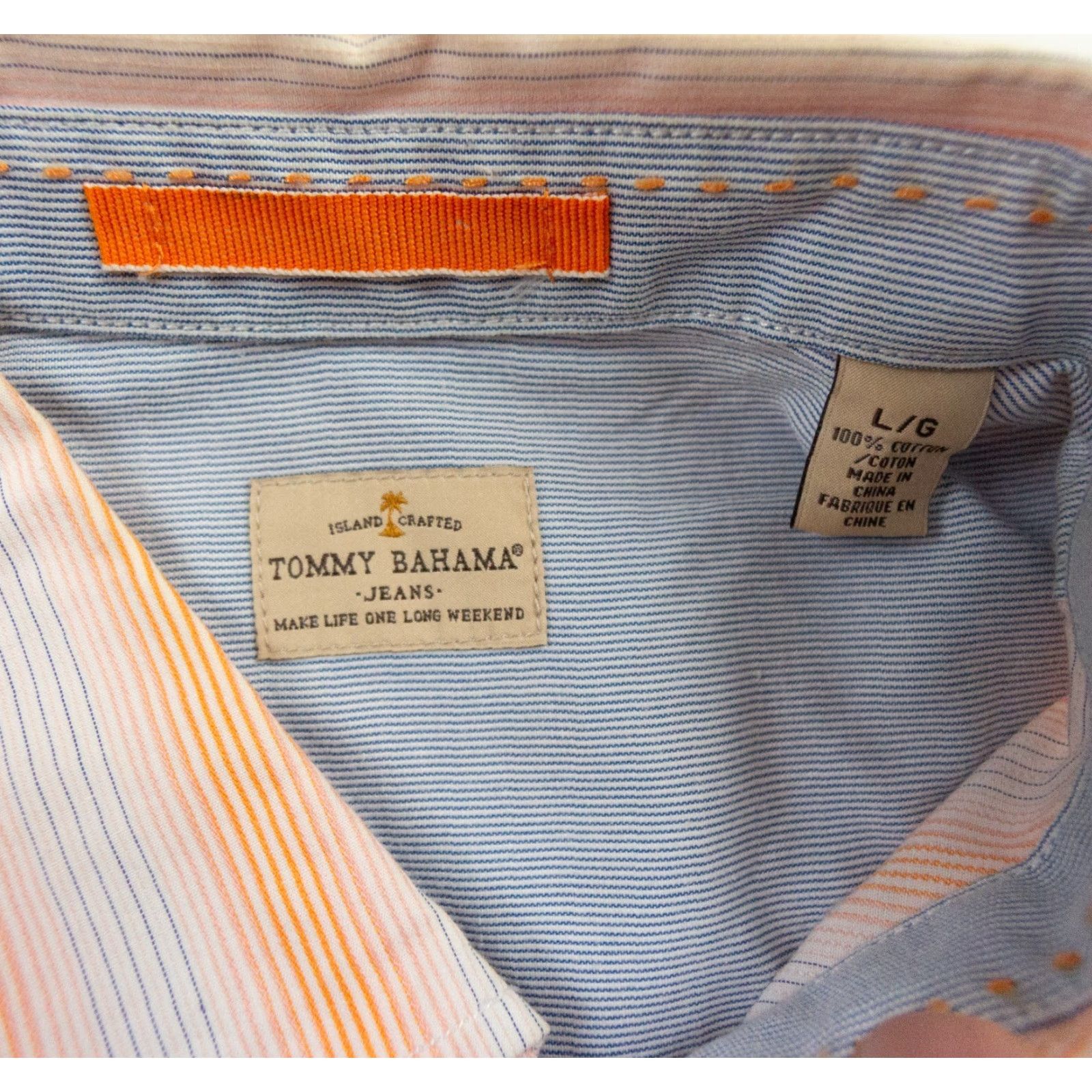Tommy Bahama Tommy Bahama Jeans Shirt Men Large Orange Striped Long Sleeve Button-Up Cotton Casual Mens Size US L / EU 52-54 / 3 - 6 Thumbnail