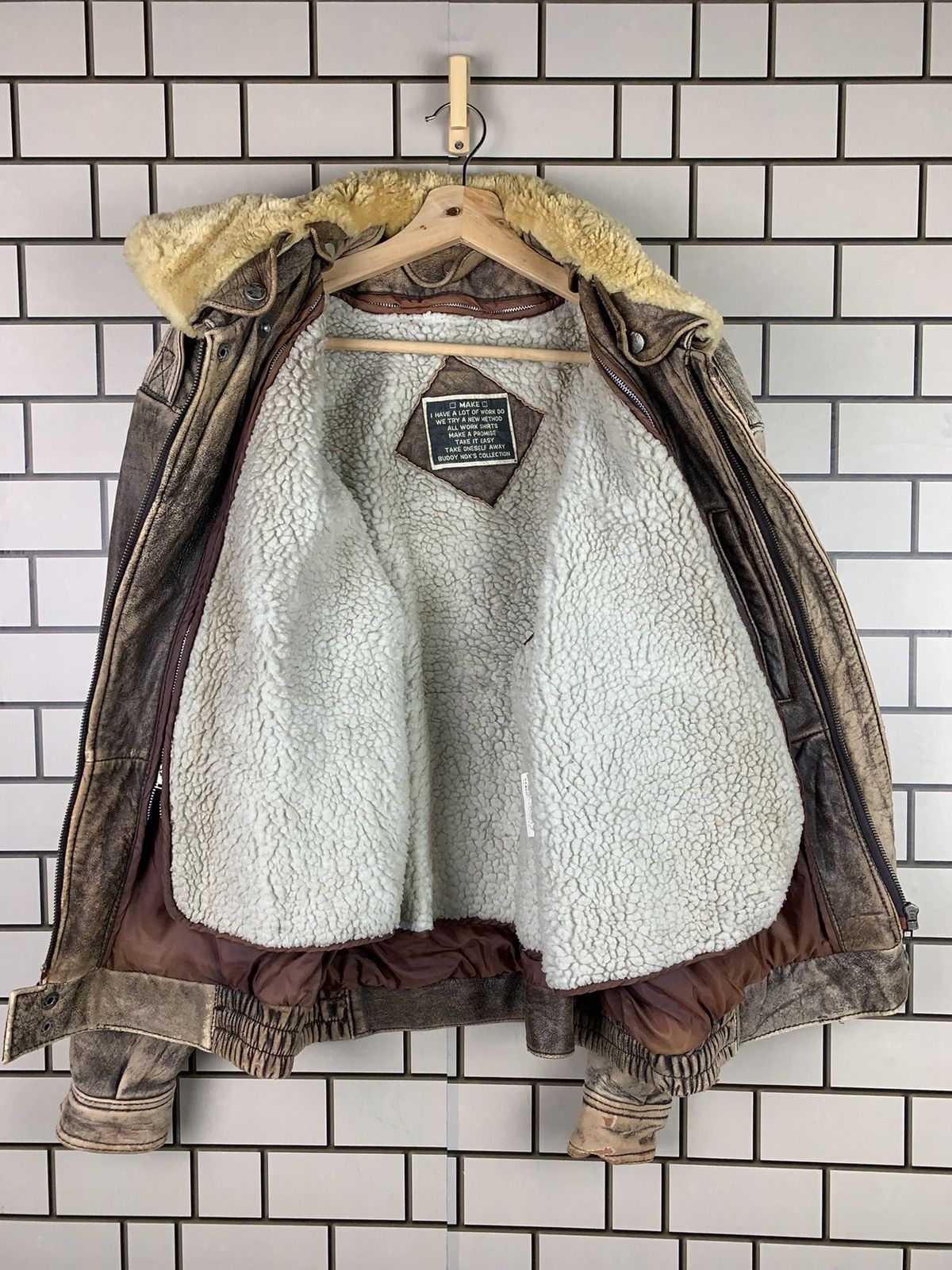 14th Addiction Vintage 90s Make Sherpa Leather Bomber Jacket Size US L / EU 52-54 / 3 - 4 Thumbnail