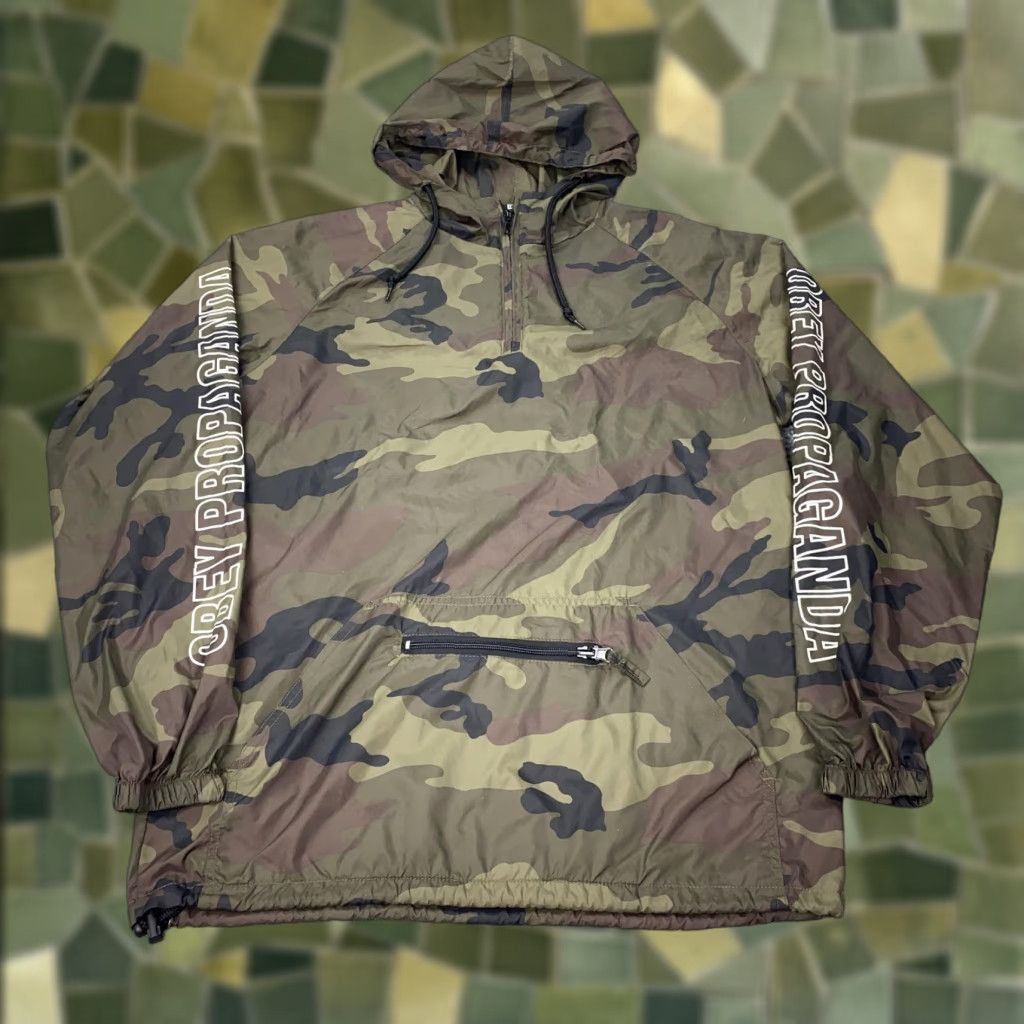 Obey Obey Propaganda Jacket Mens Small Hooded Pullover Windbreaker Nylon Streetwear Green Camouflage Zip Pockets Size US S / EU 44-46 / 1 - 1 Thumbnail