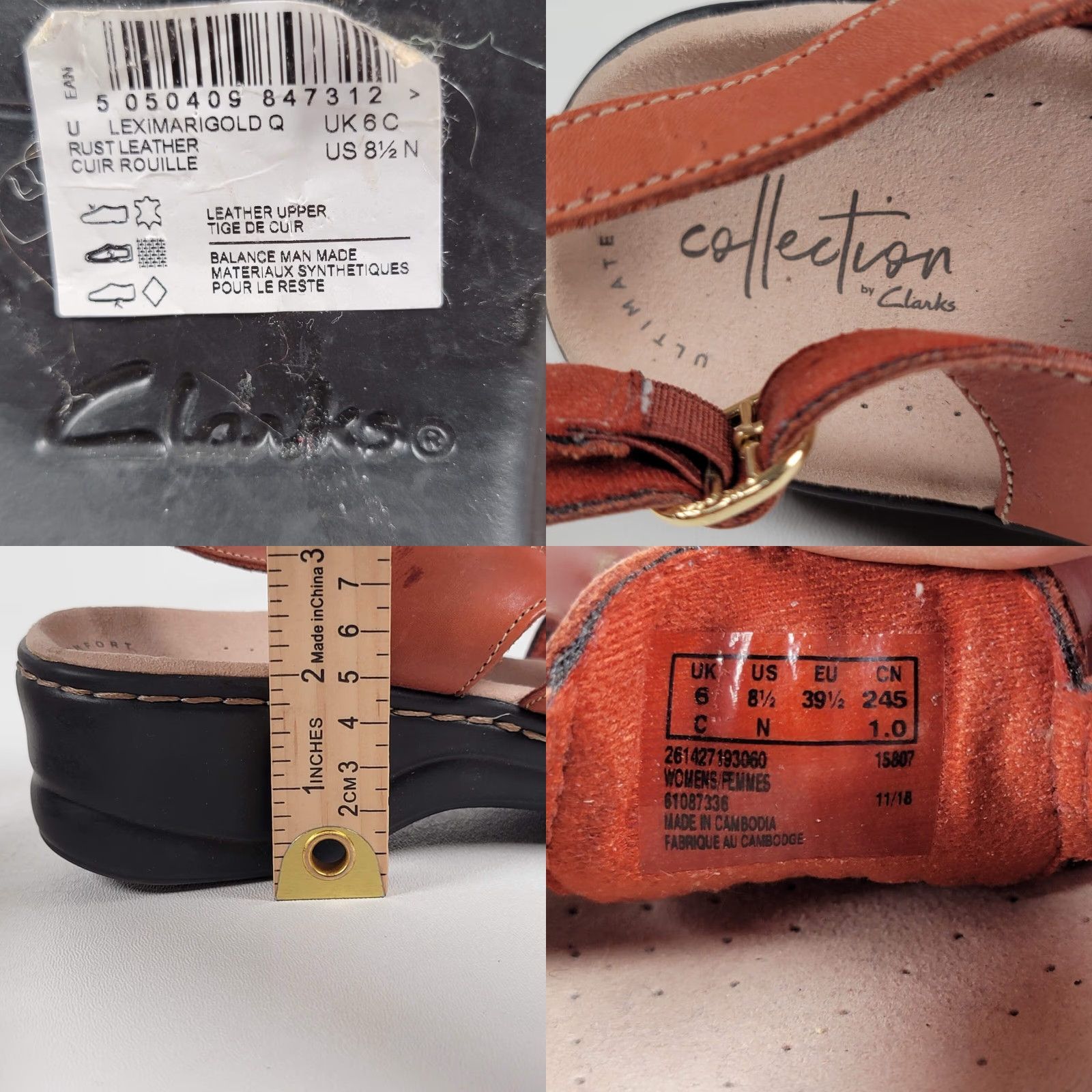 Clarks Clarks Womens Sandal Orange Leather Platform Comfort Wedge Strappy Leather Outsole Rubber M Size US 9 / IT 39 - 8 Thumbnail