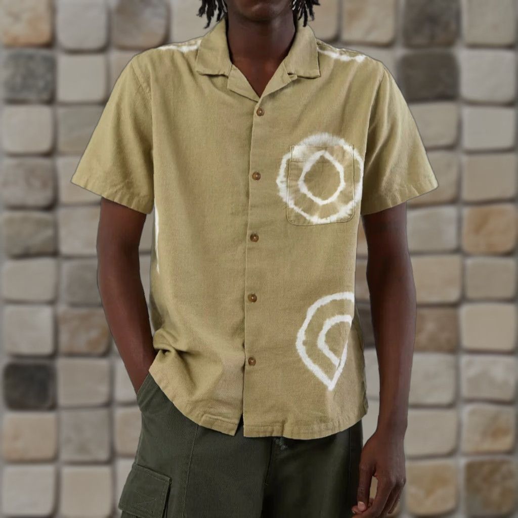 Walls Without Walls Shirt Men’s Camp Collar Shibori Dye Linen Cotton Blend Sz L Green Button-Up Short Sleeve Vintage Size US L / EU 52-54 / 3 - 1 Thumbnail