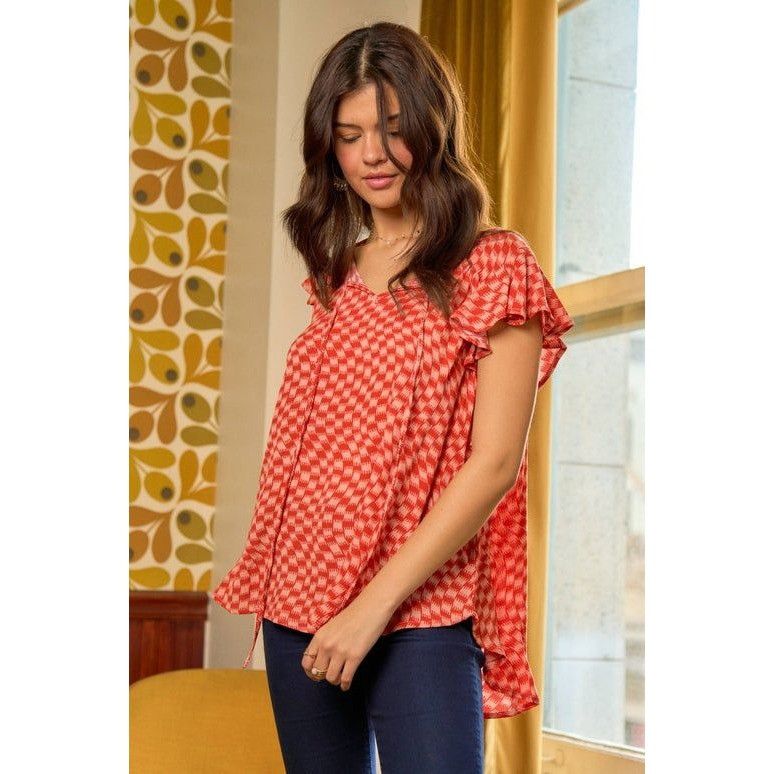 Other Orange & White Patterned Ruffle Sleeve Top Jade By Jane M 10 Size M / US 6-8 / IT 42-44 - 2 Thumbnail
