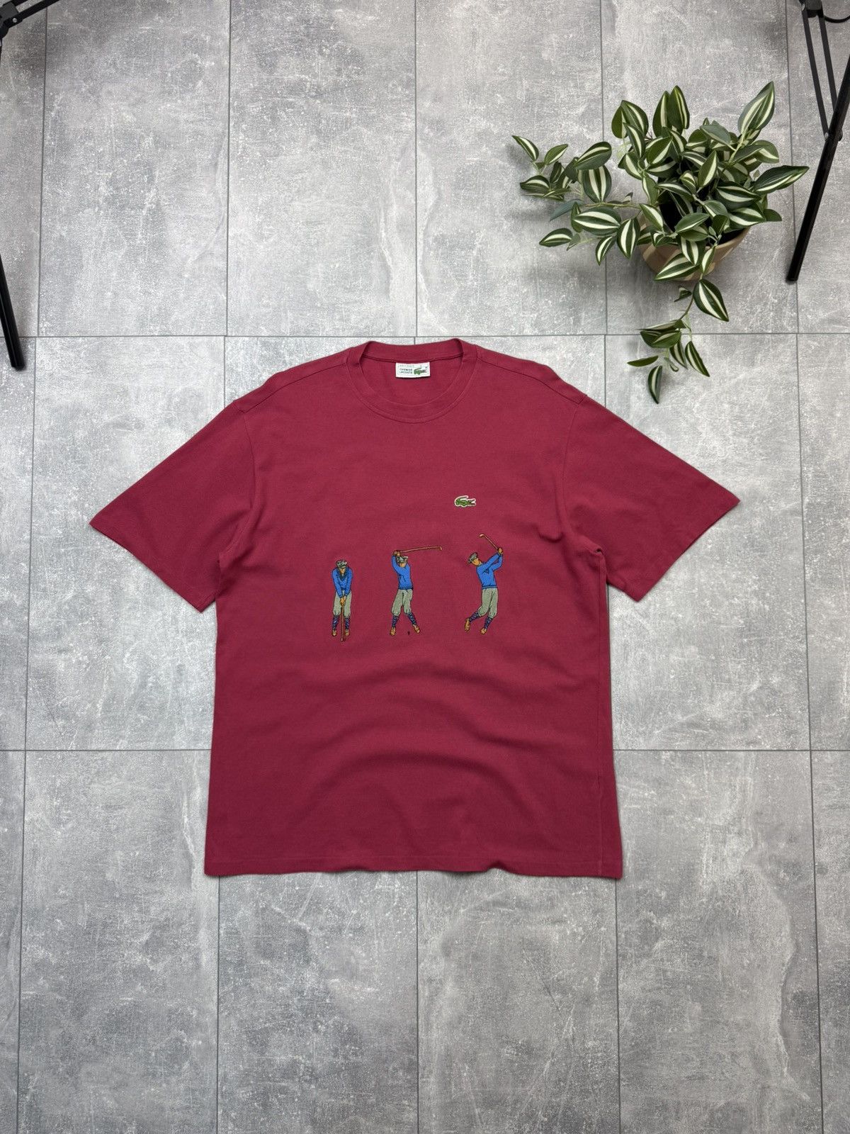 Rare Vintage 80s Lacoste Golf Embroidered Red T Shirt France