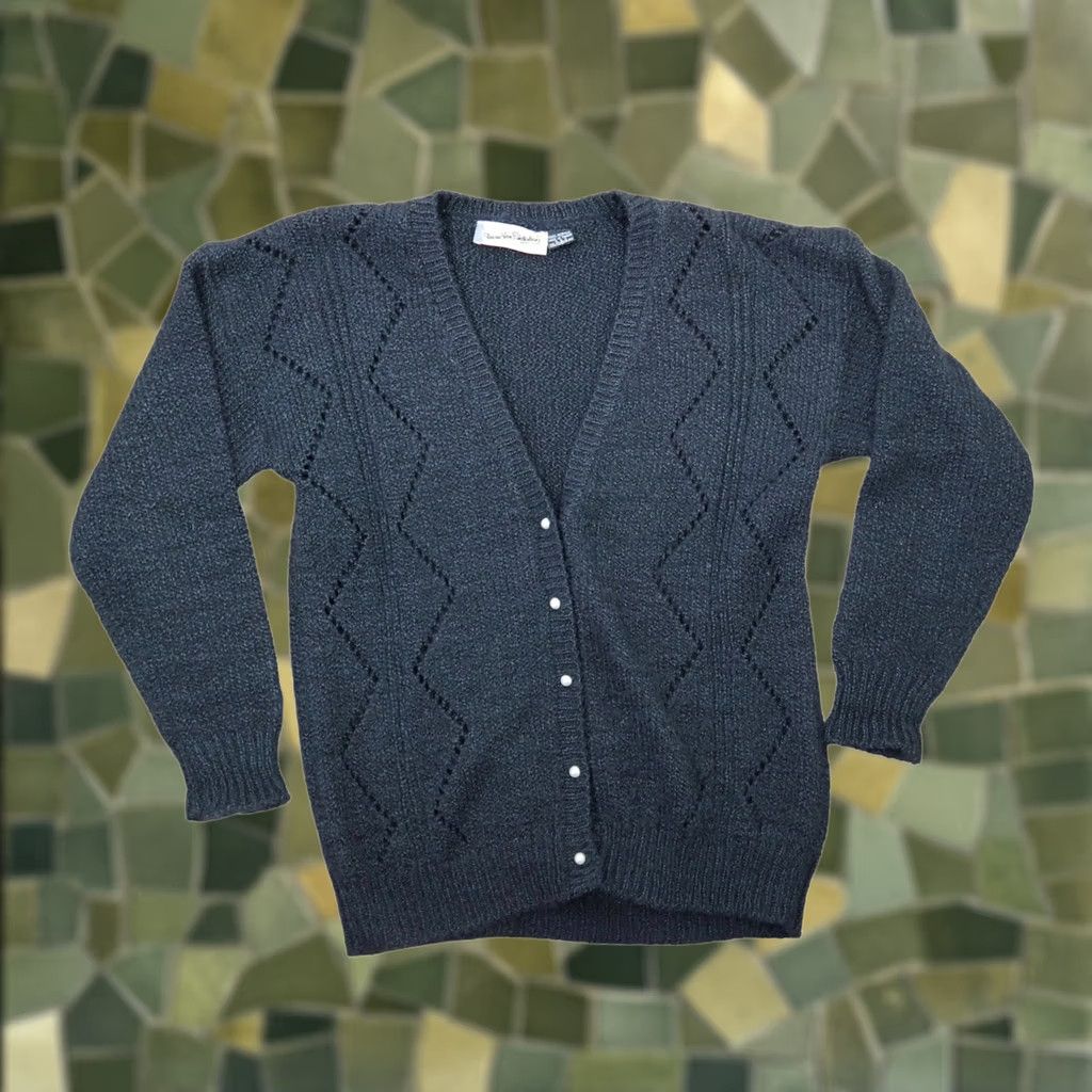 Diane von Furstenberg VINTAGE Diane von Furstenberg Black Pointelle Knit Cardigan Sweater M Womens 90s Casual Size M / US 6-8 / IT 42-44 - 1 Thumbnail