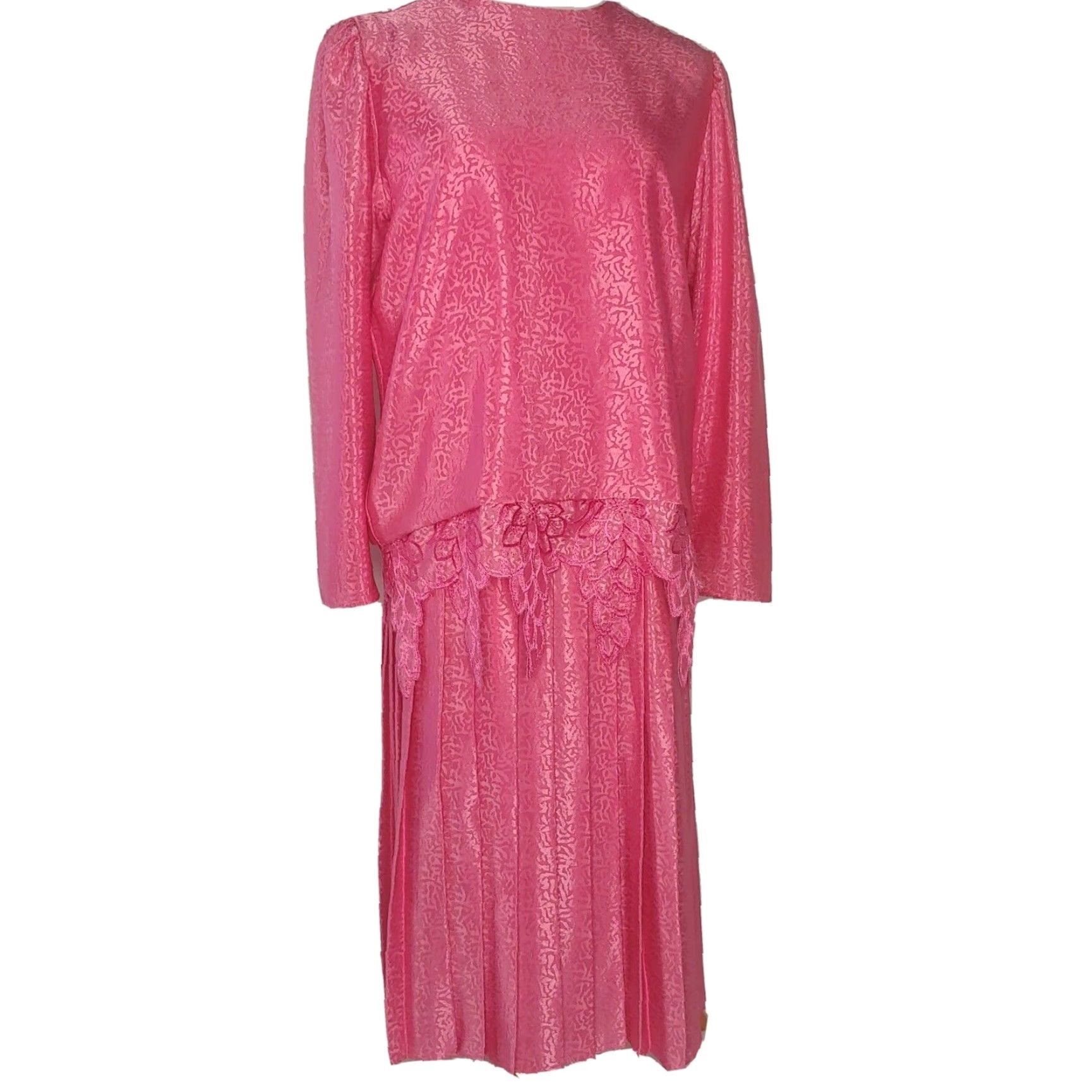 Vintage VINTAGE Street Ten Petites Blouse & Skirt Set Pink Embroidered Satin Floral 14P Womens Size XL / US 12-14 / IT 48-50 - 2 Thumbnail