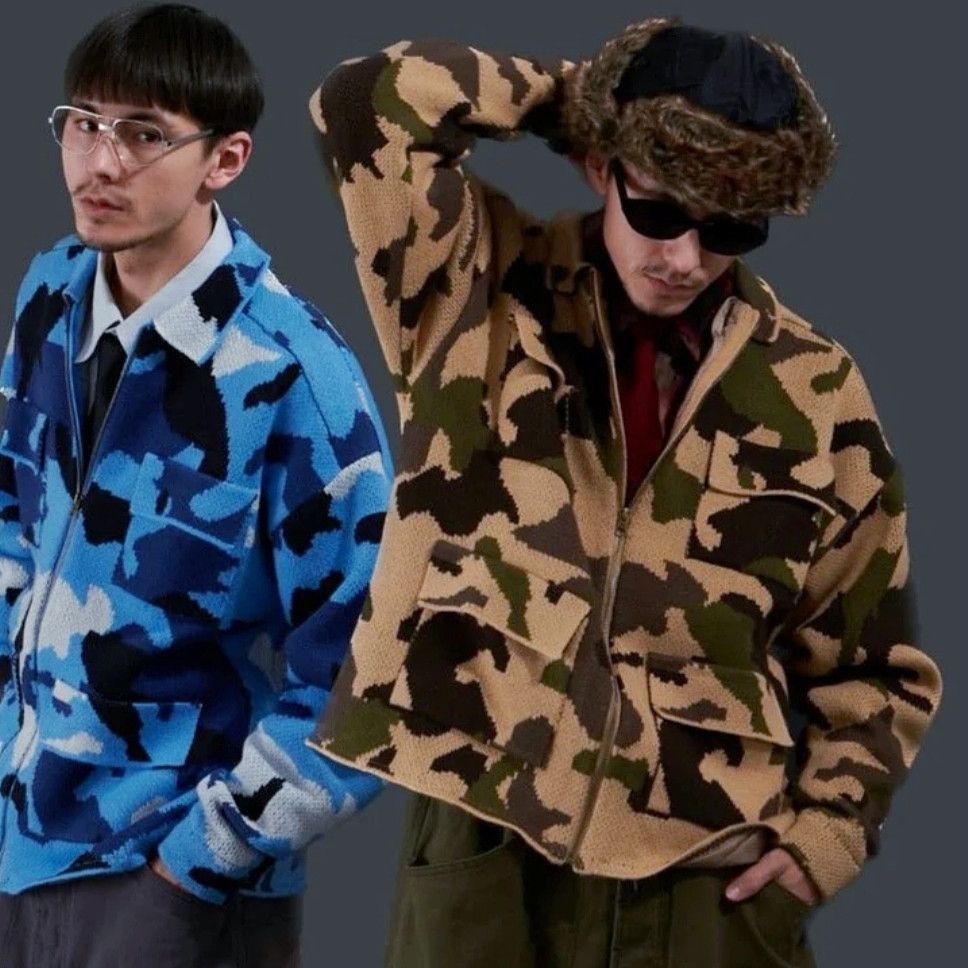 Japanese Brand B.Ballsy Military Camouflage Zip Knit Cardigan Size US L / EU 52-54 / 3 - 11 Thumbnail
