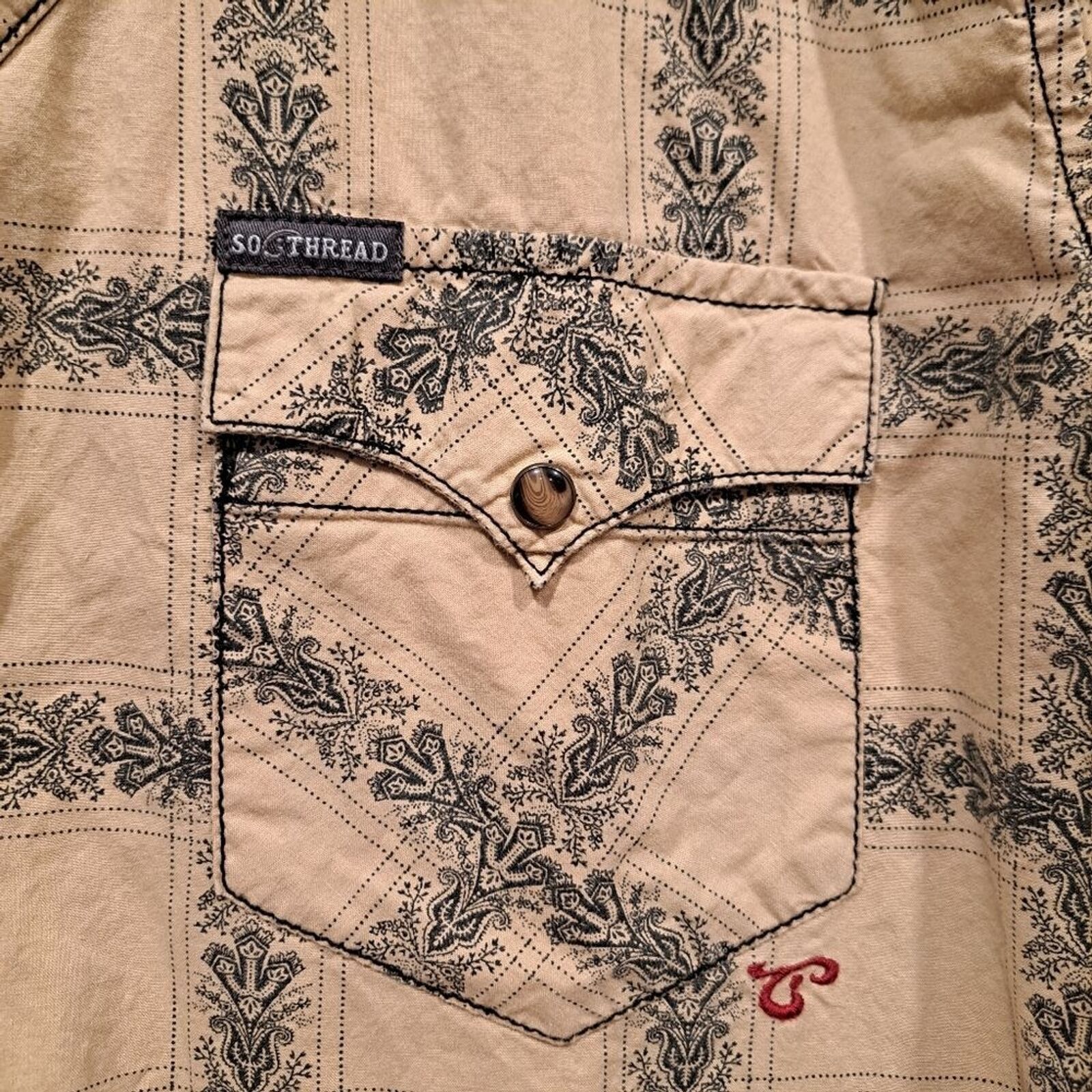 Other Southern Thread pearl snap western cowboy shirt tan men's L Size US L / EU 52-54 / 3 - 2 Thumbnail