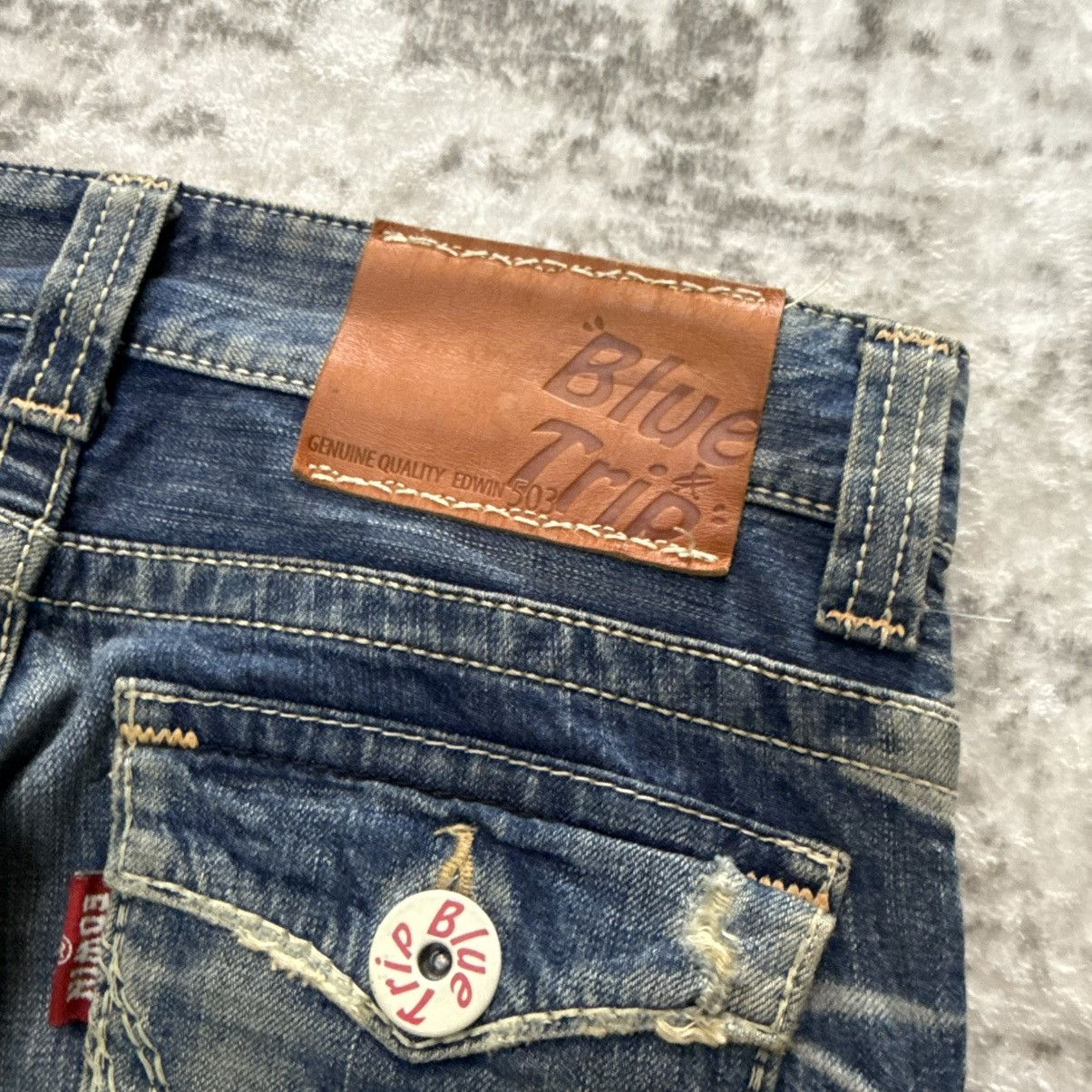 Edwin Vintage Edwin 511 Blue Trip Heavy Stitched Flared Jeans Size US 29 - 17 Thumbnail
