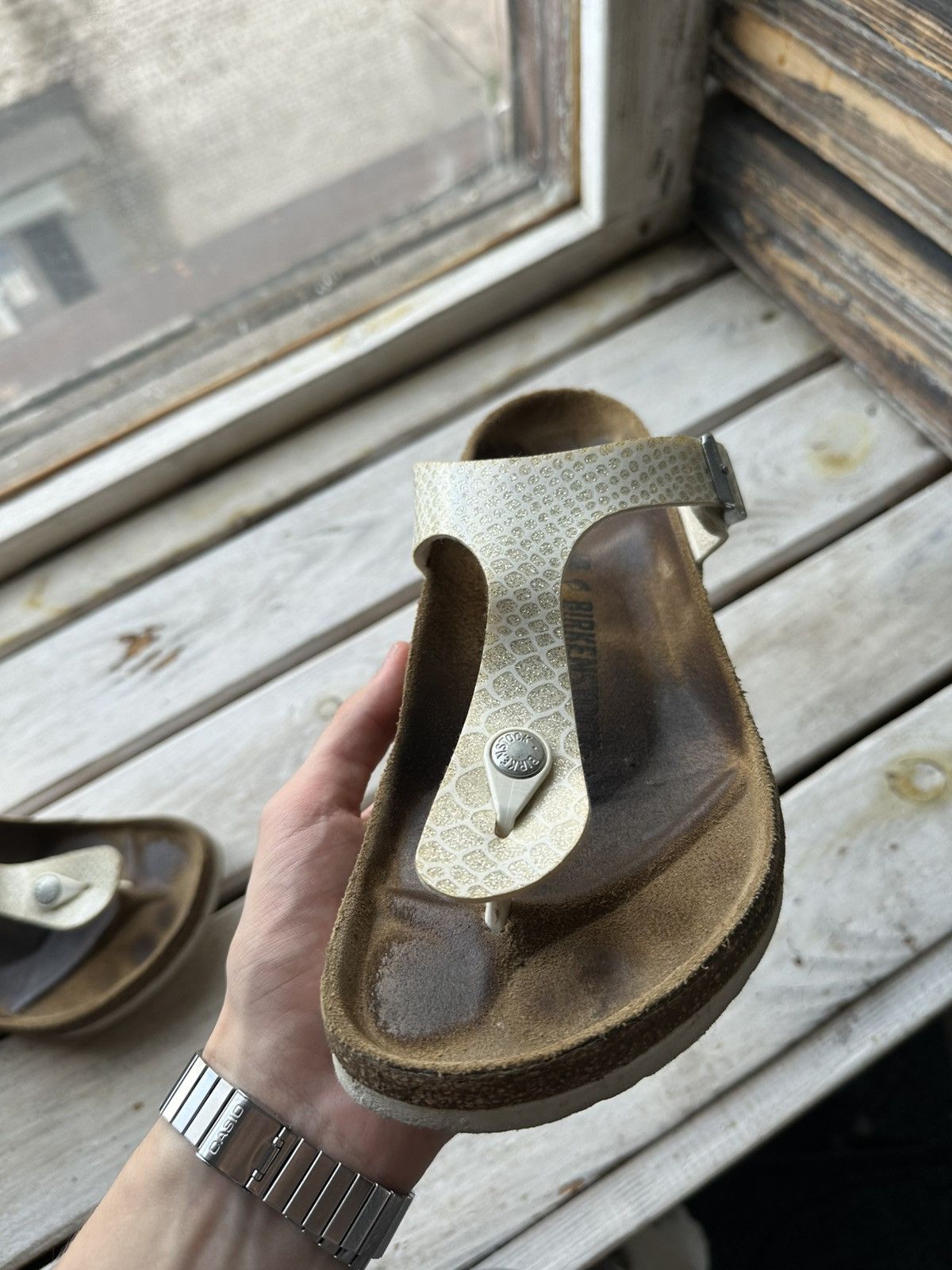 Birkenstock 🚨Vintage Birkenstock 40 beige Luxe Sandals rare slides Size US 10 / IT 40 - 8 Thumbnail