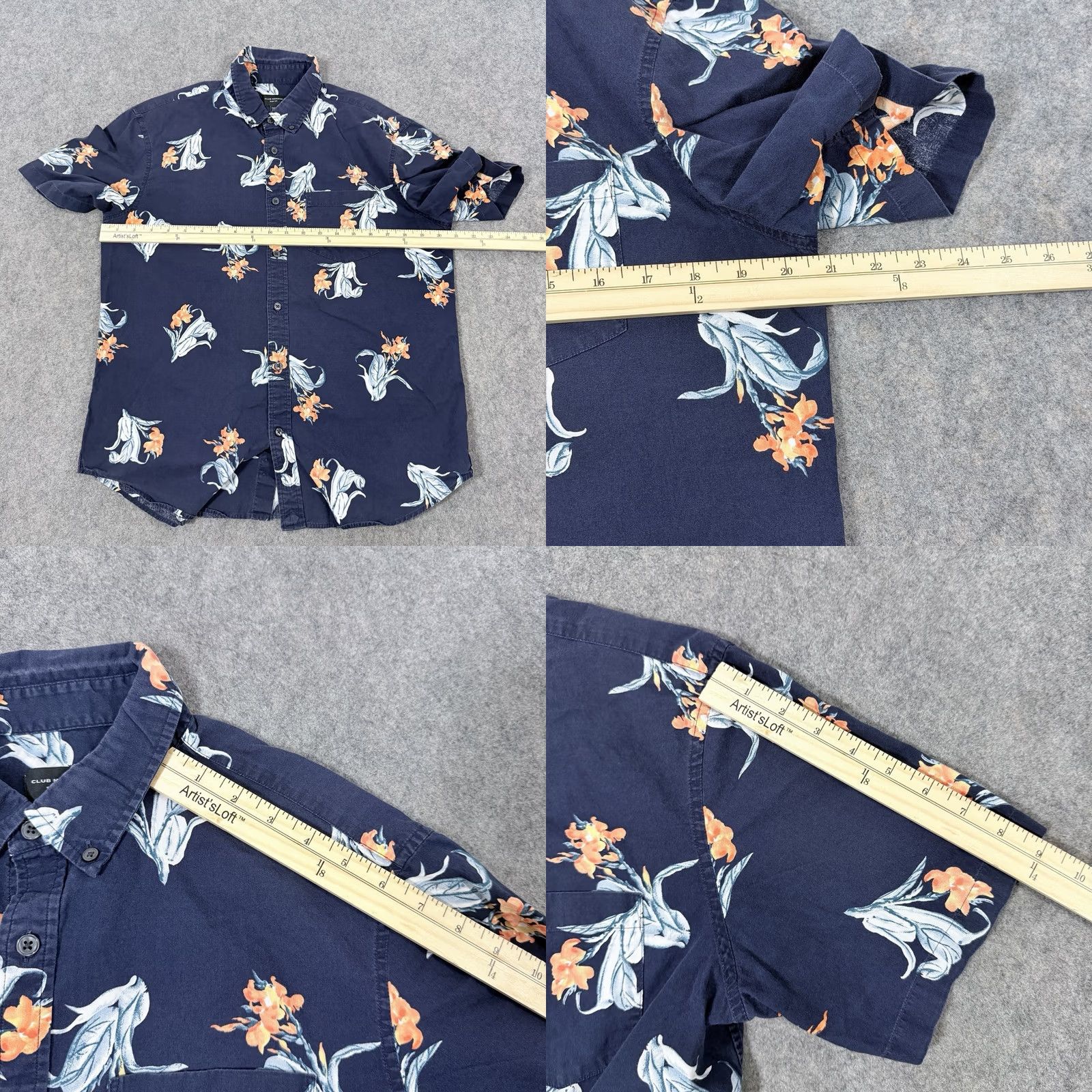 Club Monaco Club Monaco Slim Fit Short Sleeve Floral Button Down Shirt Men's Sz Medium Blue Size US M / EU 48-50 / 2 - 9 Thumbnail