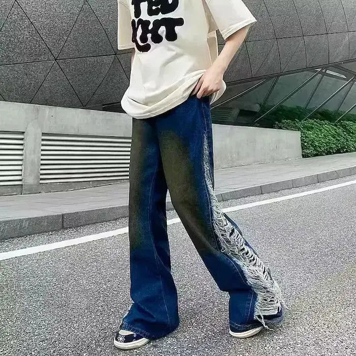 Japanese Brand Gradient Baggy Ripped Denim Size US 34 / EU 50 - 5 Thumbnail