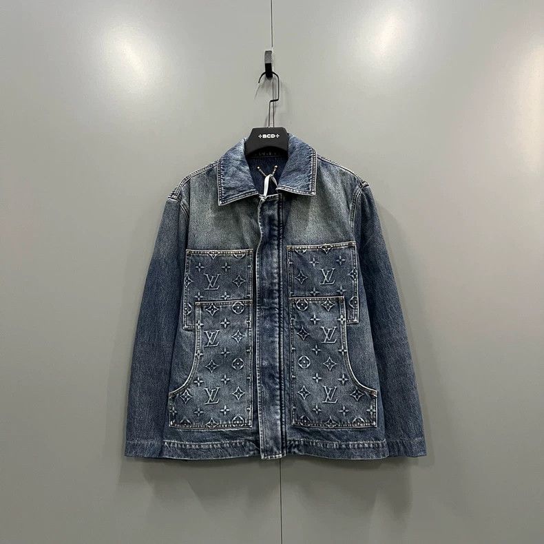 Louis Vuitton Embossed logo dark blue aged denim overalls j