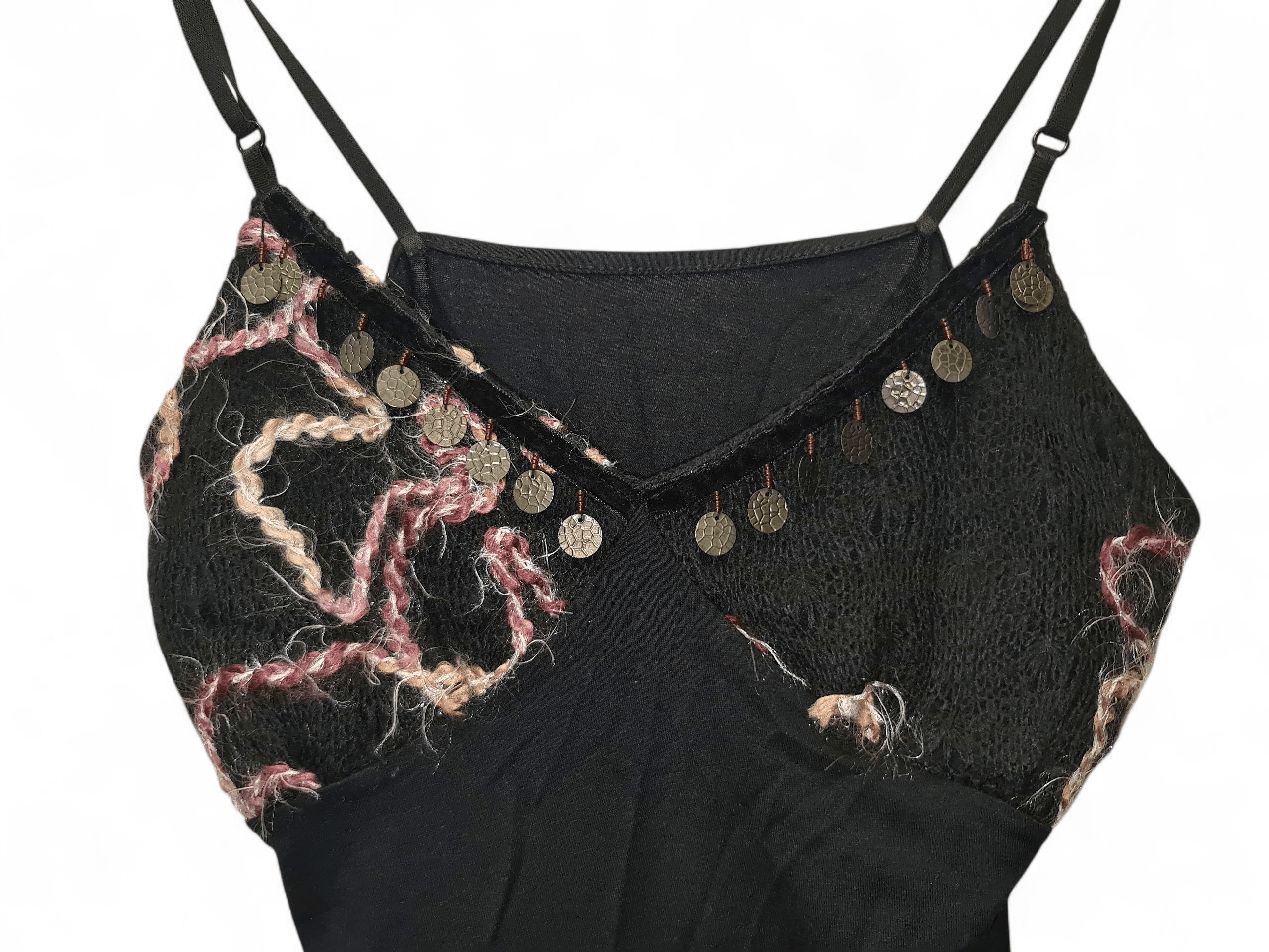 Vintage Bohemian Lace & Sequin Camisole Tank TOP – Made in France Size S / US 4 / IT 40 - 2 Thumbnail