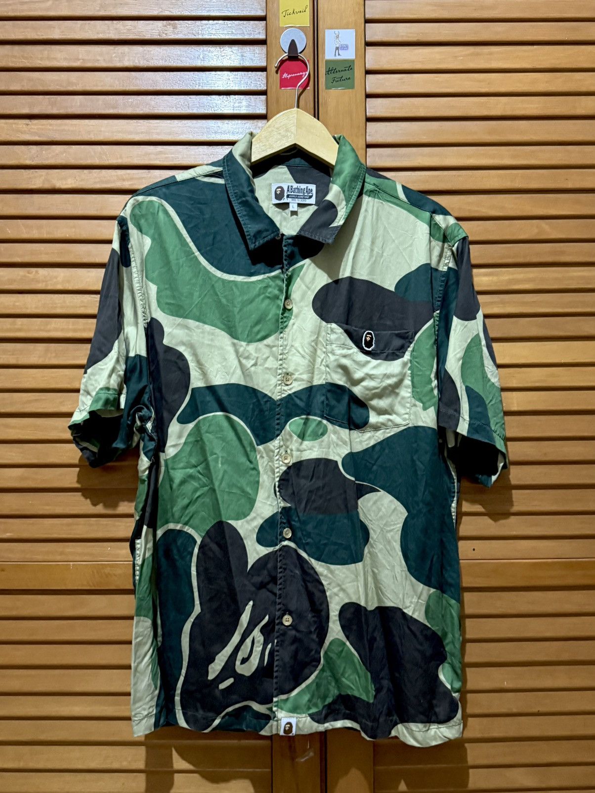 Bape Bape ABC Camo Open Collar Shirt Green Size US XL / EU 56 / 4 - 1 Thumbnail