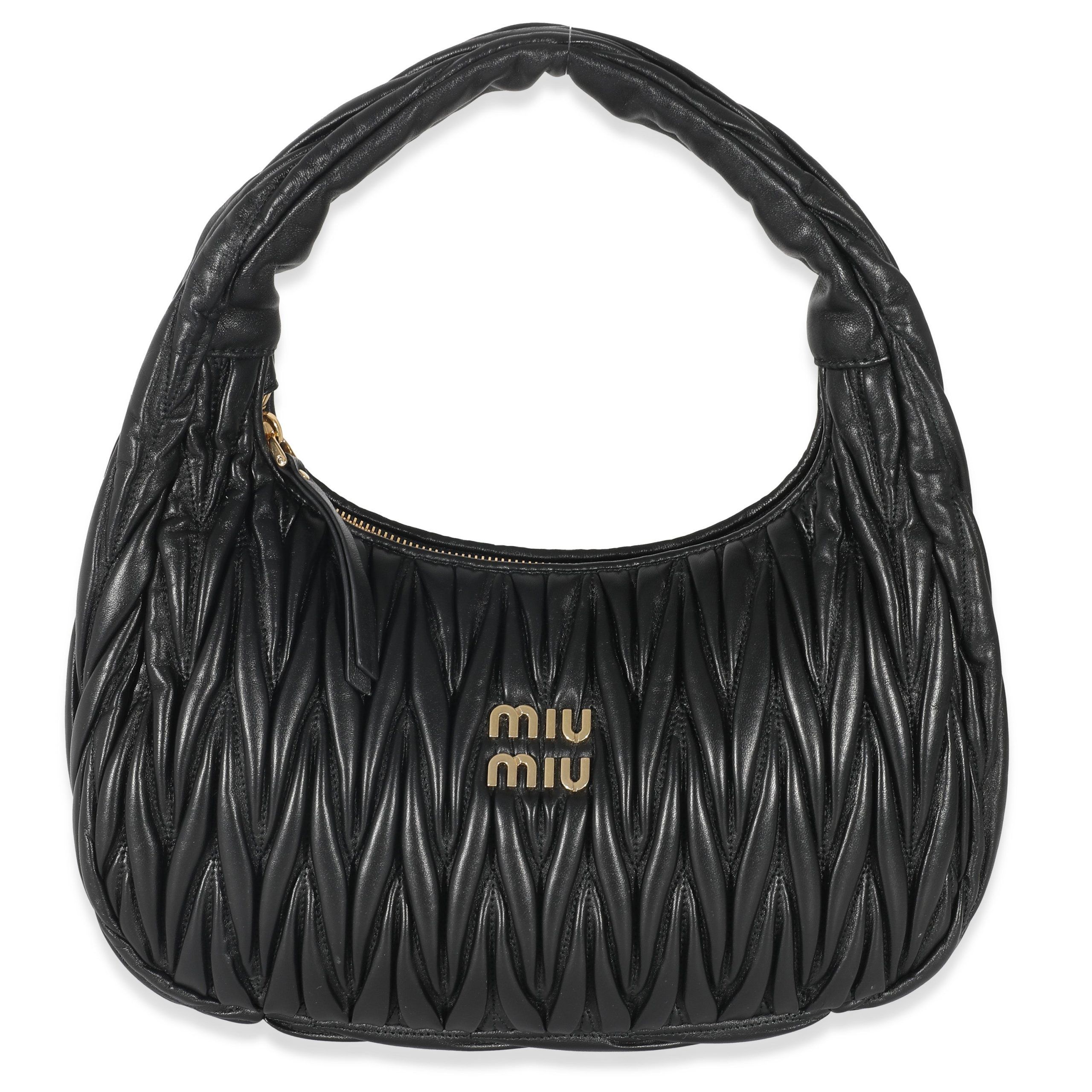 image of Miu Miu Black Matelasse Nappa Wander Hobo, Women's